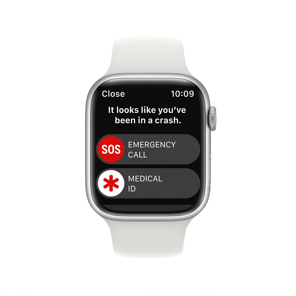 Apple Watch mostrando opciones de llamada de emergencia e ID médica.