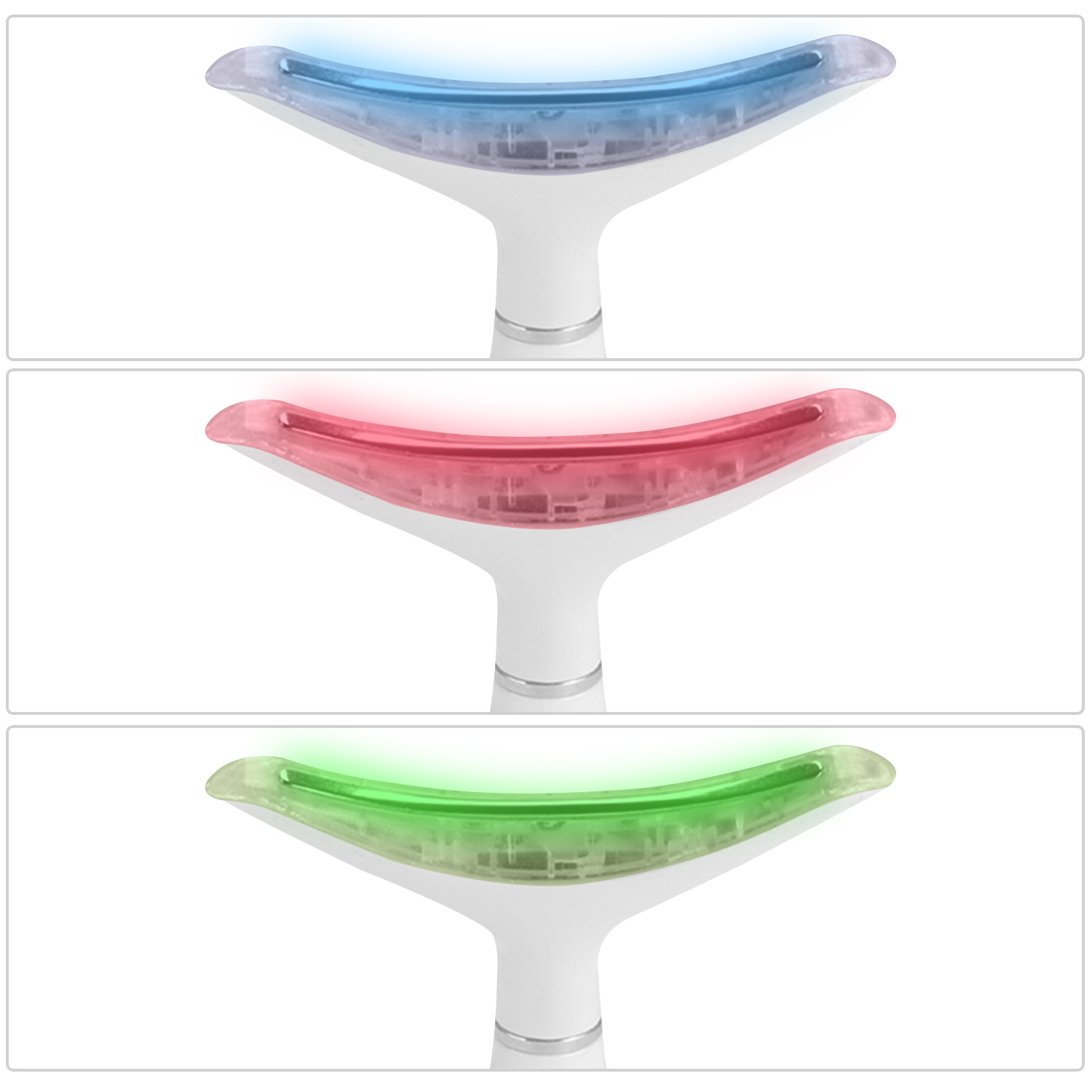 Tres luces LED para el cuello emitiendo luz azul, roja y verde, dispuestas verticalmente.