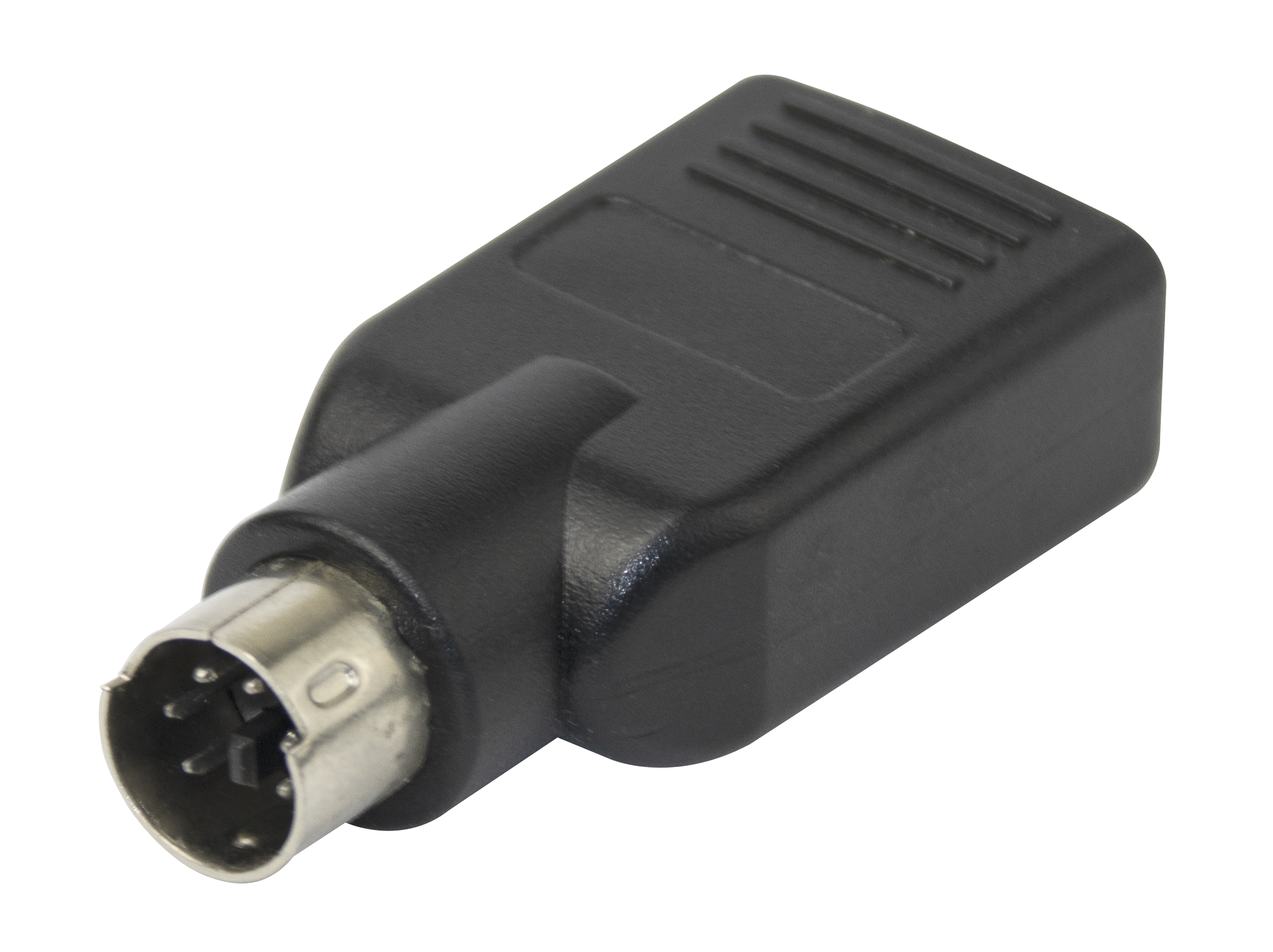 Schwarzer Adapter mit einem Stecker und einer Buchse.