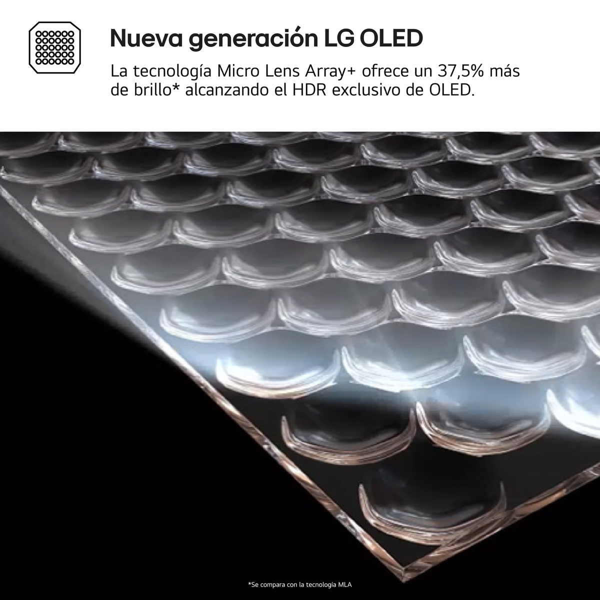 Ekran LG OLED pokazujący zbliżenie na swoją powierzchnię z nakładką tekstową.