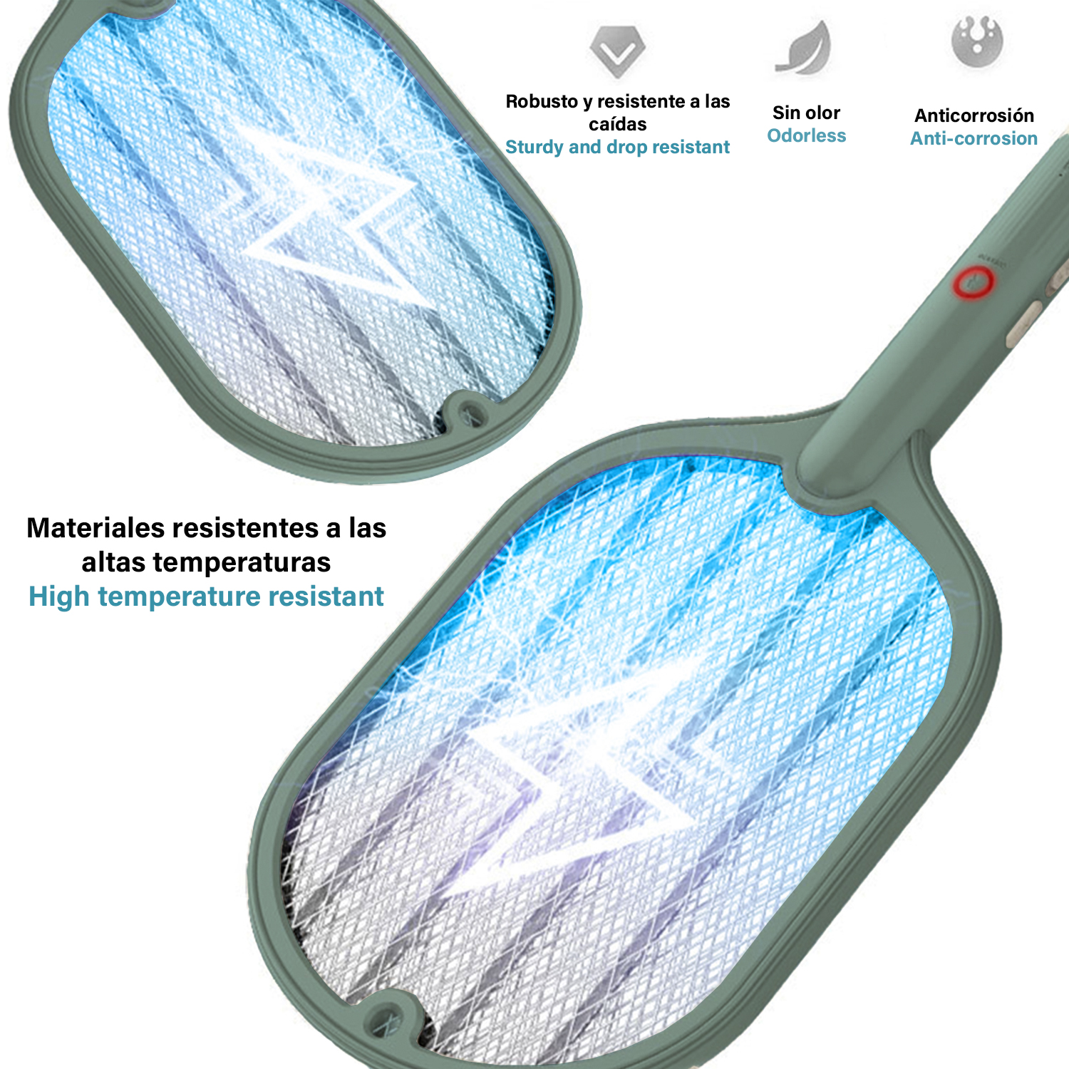 Mata insectos, dos dispositivos con luz azul y texto.
