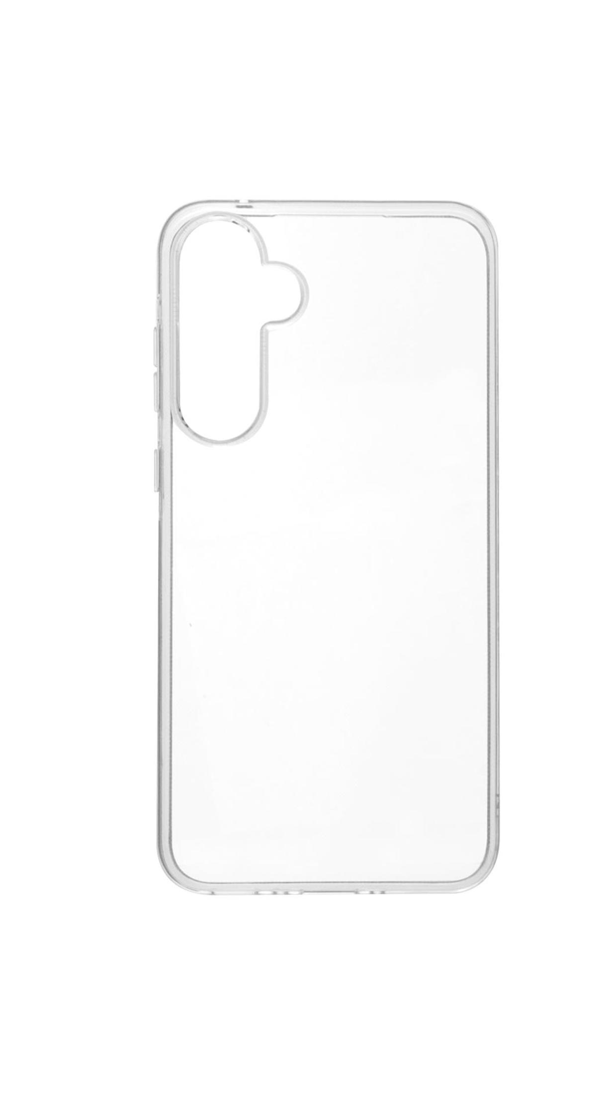 Eine transparente Handyhülle wird auf weißem Hintergrund gezeigt.