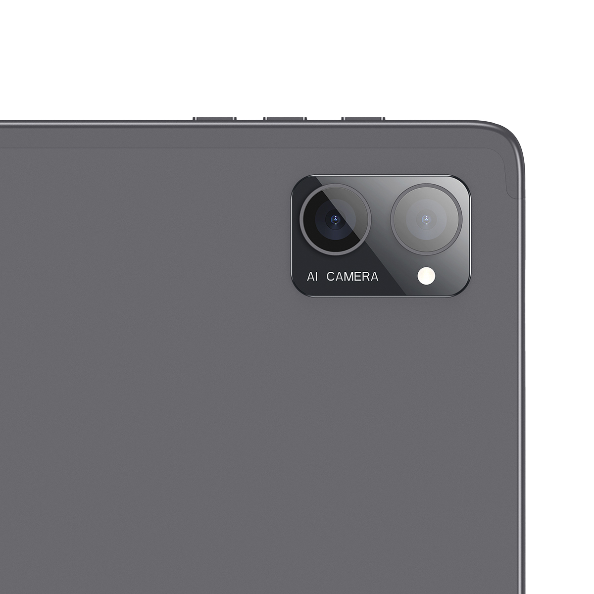 Moduł kamery szarego tabletu z tyłu. Ma dwa obiektywy i etykietę AI CAMERA.