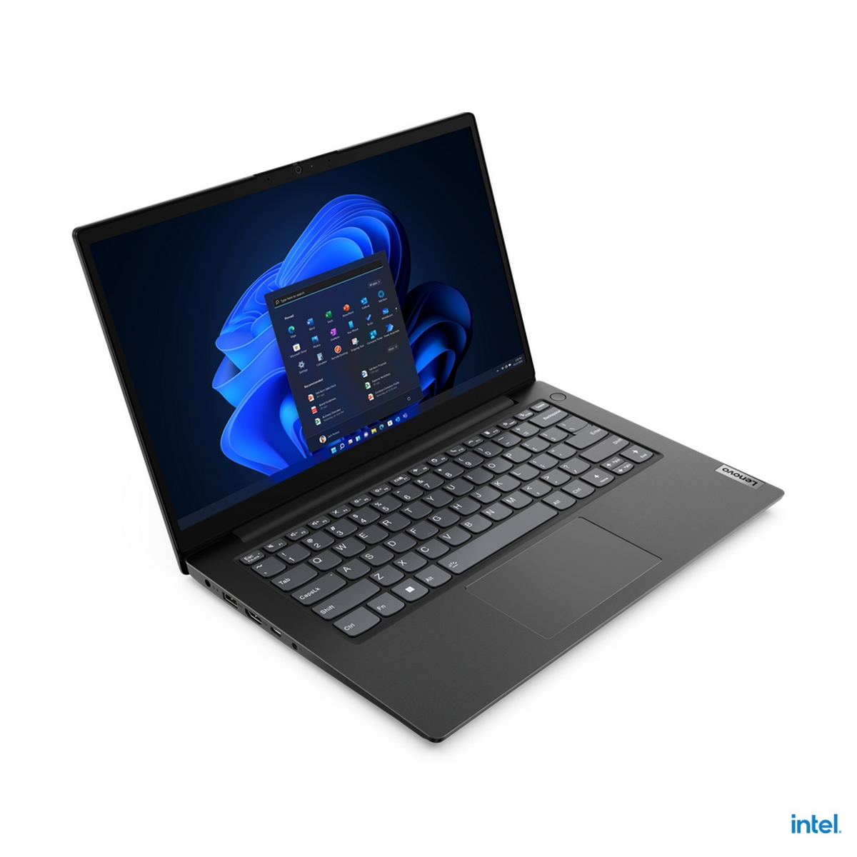 Un laptop nero con tastiera e schermo aperto che mostra un desktop di Windows.