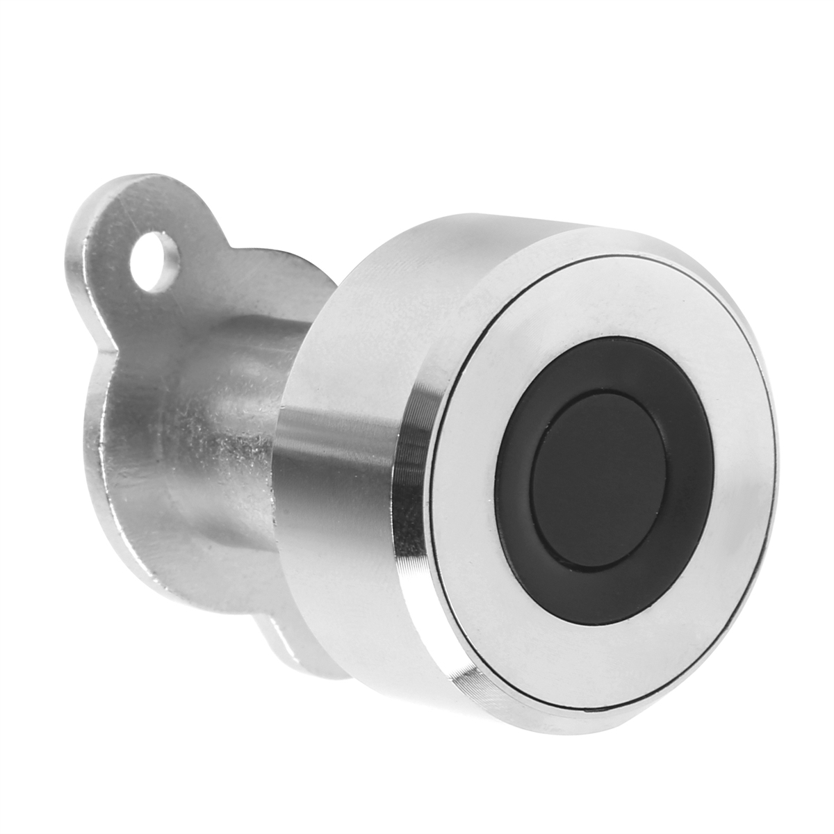 Nahaufnahme eines metallischen Fingerabdruckscanners mit kreisförmigem Design und schwarzem Sensor in der Mitte.