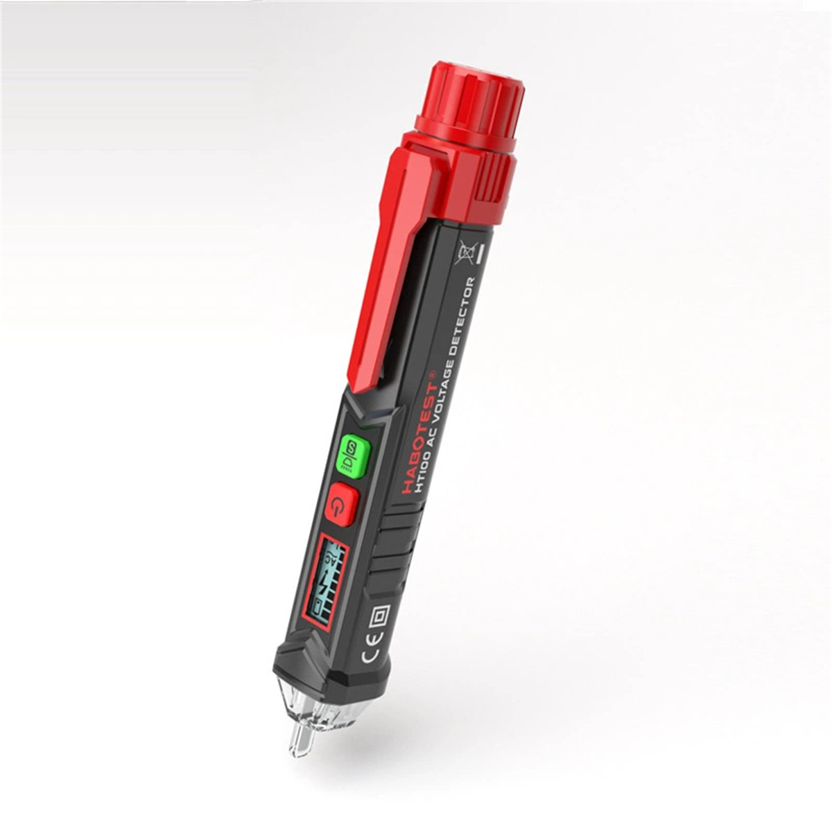 Schwarz-roter Spannungstesterstift, mit digitaler Anzeige.
