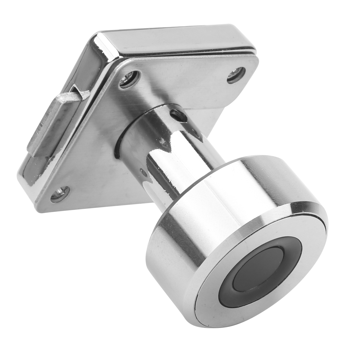 Silberfarbenes Metall-Fingerabdruckschloss mit schwarzem Sensor und rechteckiger Basis.