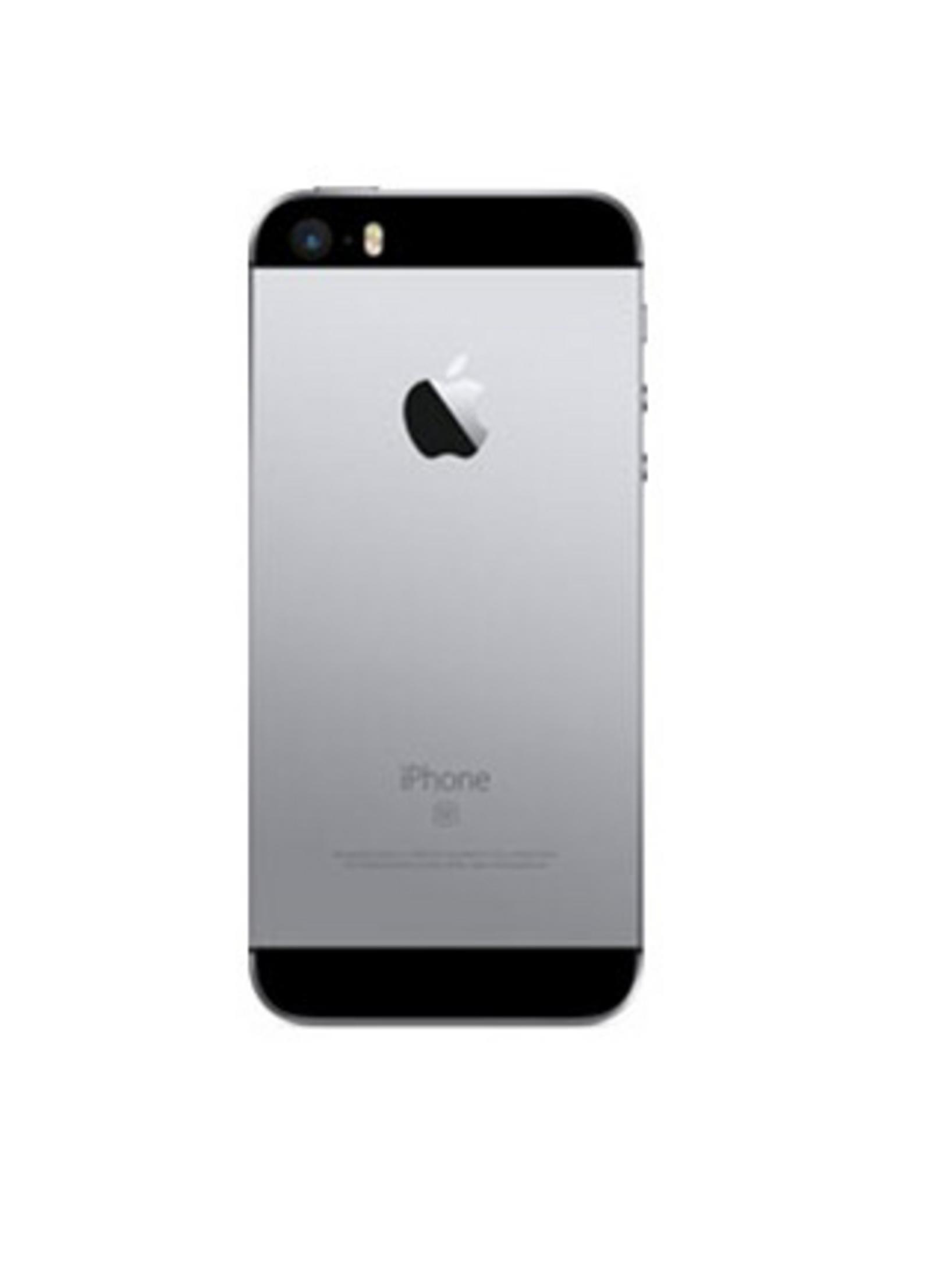 Srebrny iPhone z czarnym górą i dołem. Logo Apple jest widoczne z tyłu.