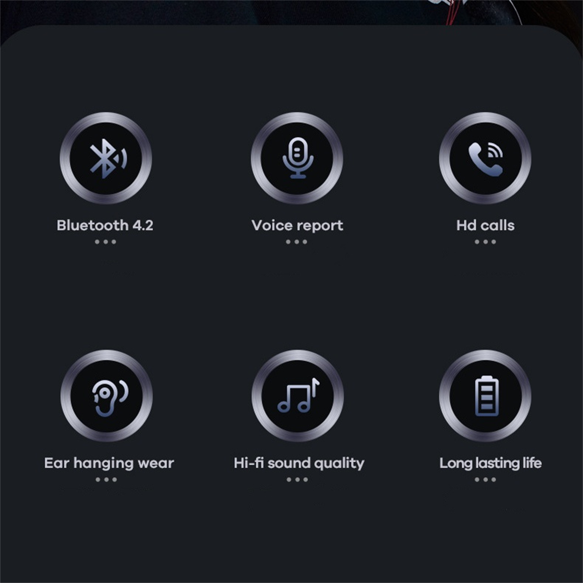Dunkler Bildschirm mit Bluetooth, Sprachbericht und anderen Symbolen.
