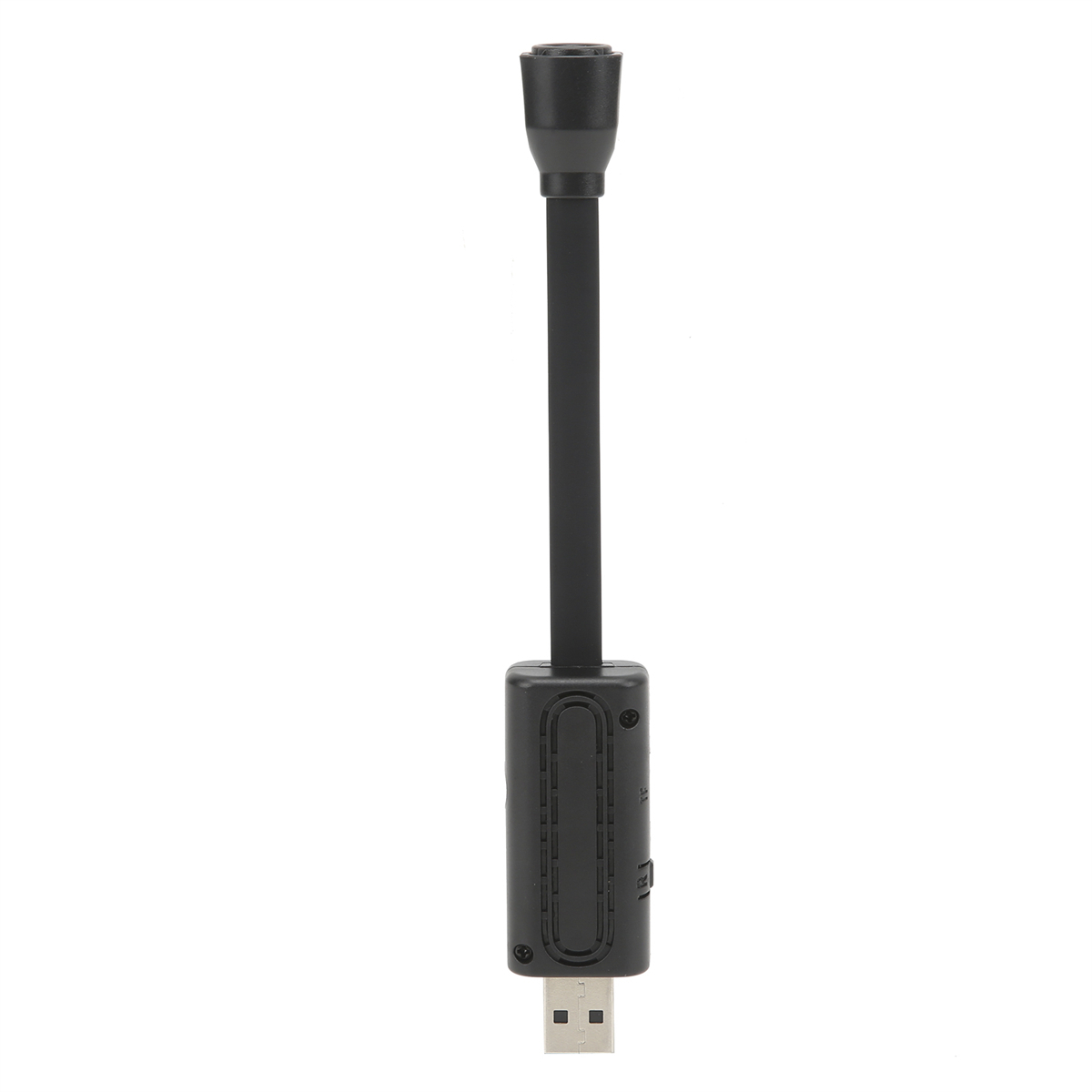 Ein schwarzes USB-Mikrofon. Es hat einen schwarzen zylindrischen Körper mit einem USB-Anschluss unten.