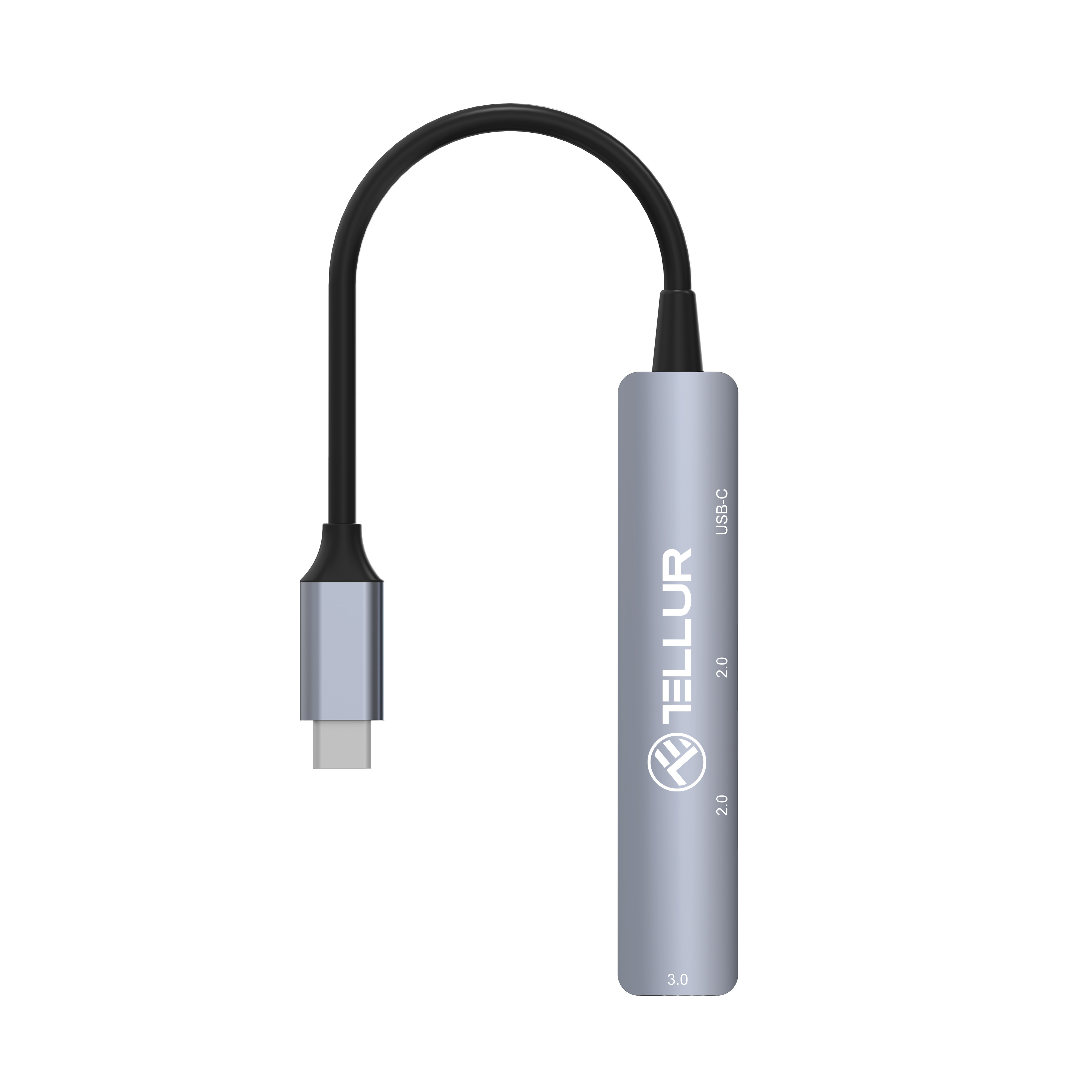 Srebrny kabel adaptera USB-C do USB 2.0 z czarnym kablem.
