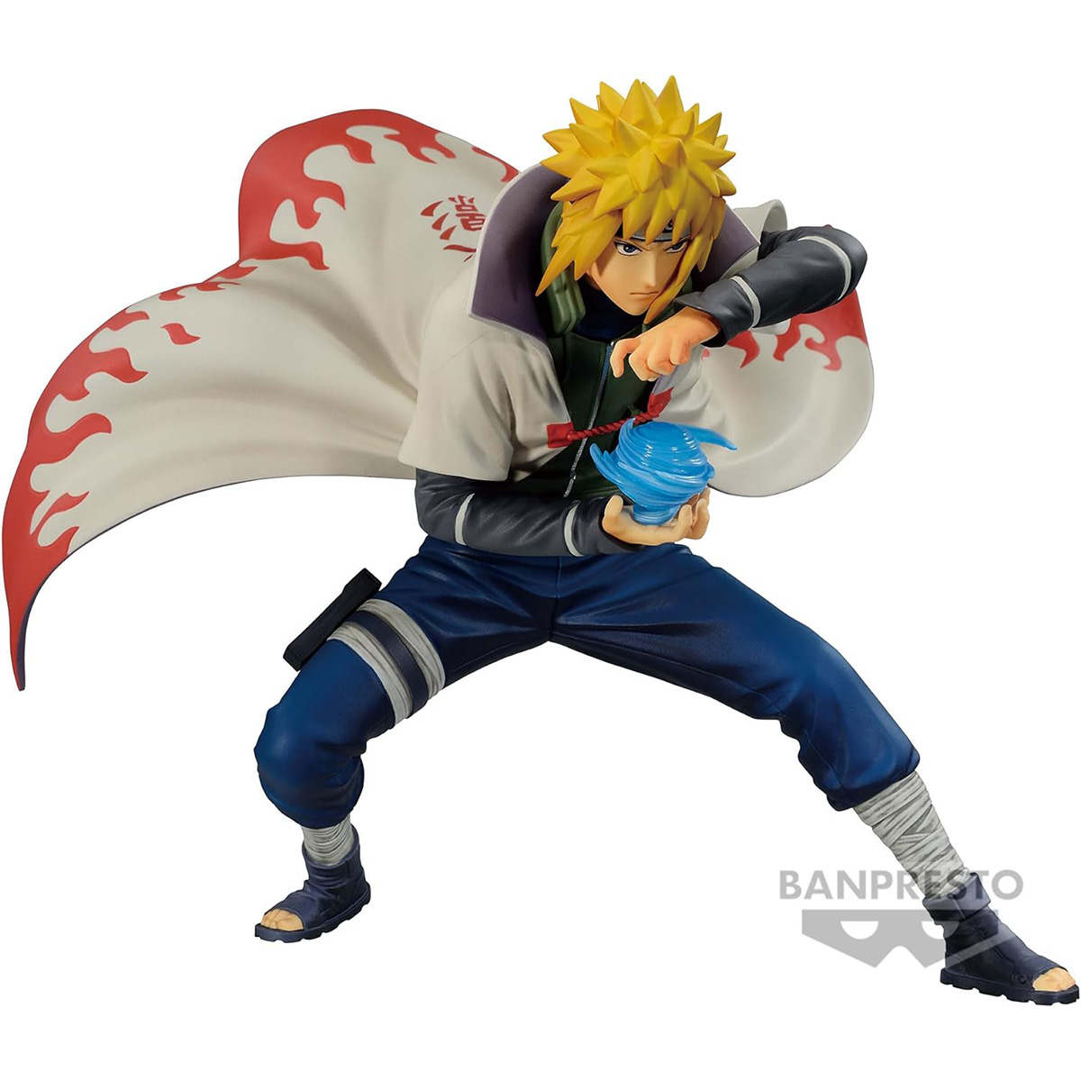 Eine Figur von Minato Namikaze aus dem Naruto-Anime, die einen blauen Orb hält und einen Umhang trägt.