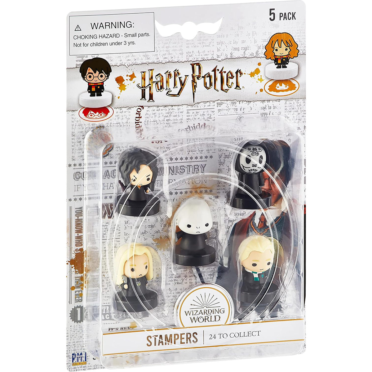 Eine Packung Harry Potter Stempel mit verschiedenen Charakteren, die Verpackung ist weiß und transparent.