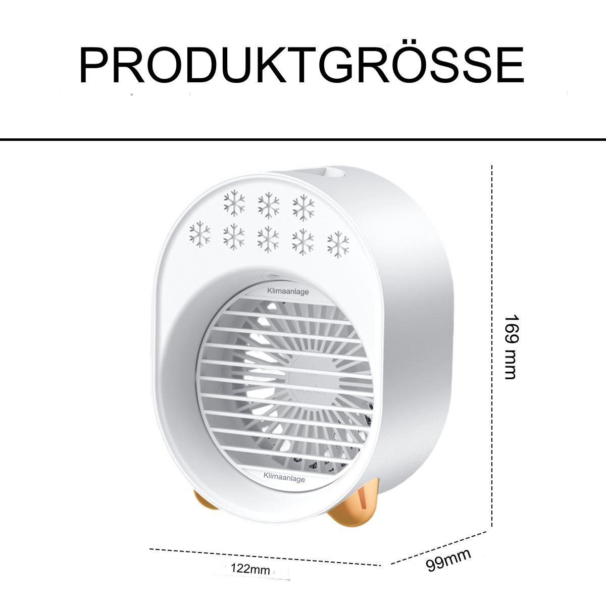 Weißer tragbarer Klimaanlage mit Größenangaben.