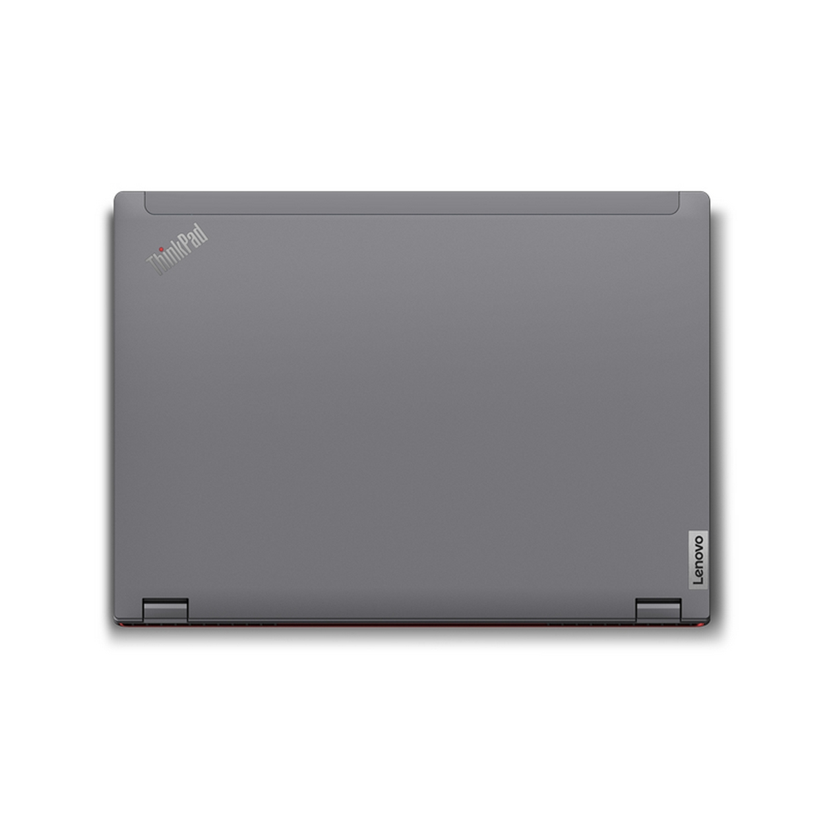 Un laptop Lenovo ThinkPad grigio, visto dall'alto. Lo schermo è chiuso.