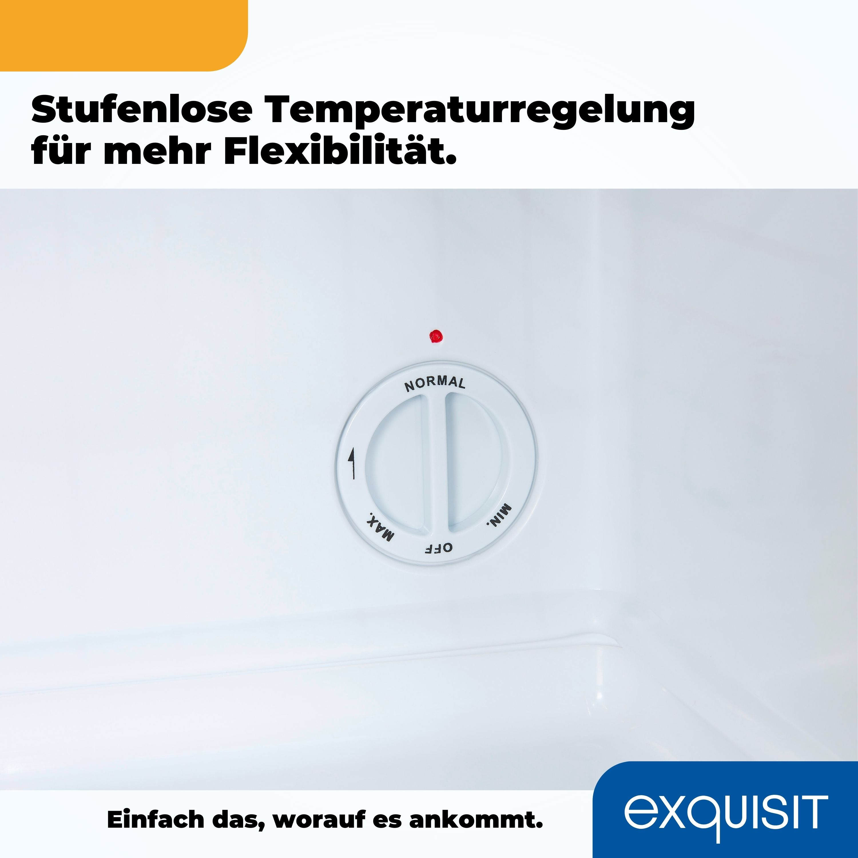 Nahaufnahme eines Kühlschrank-Temperaturreglers, beschriftet.