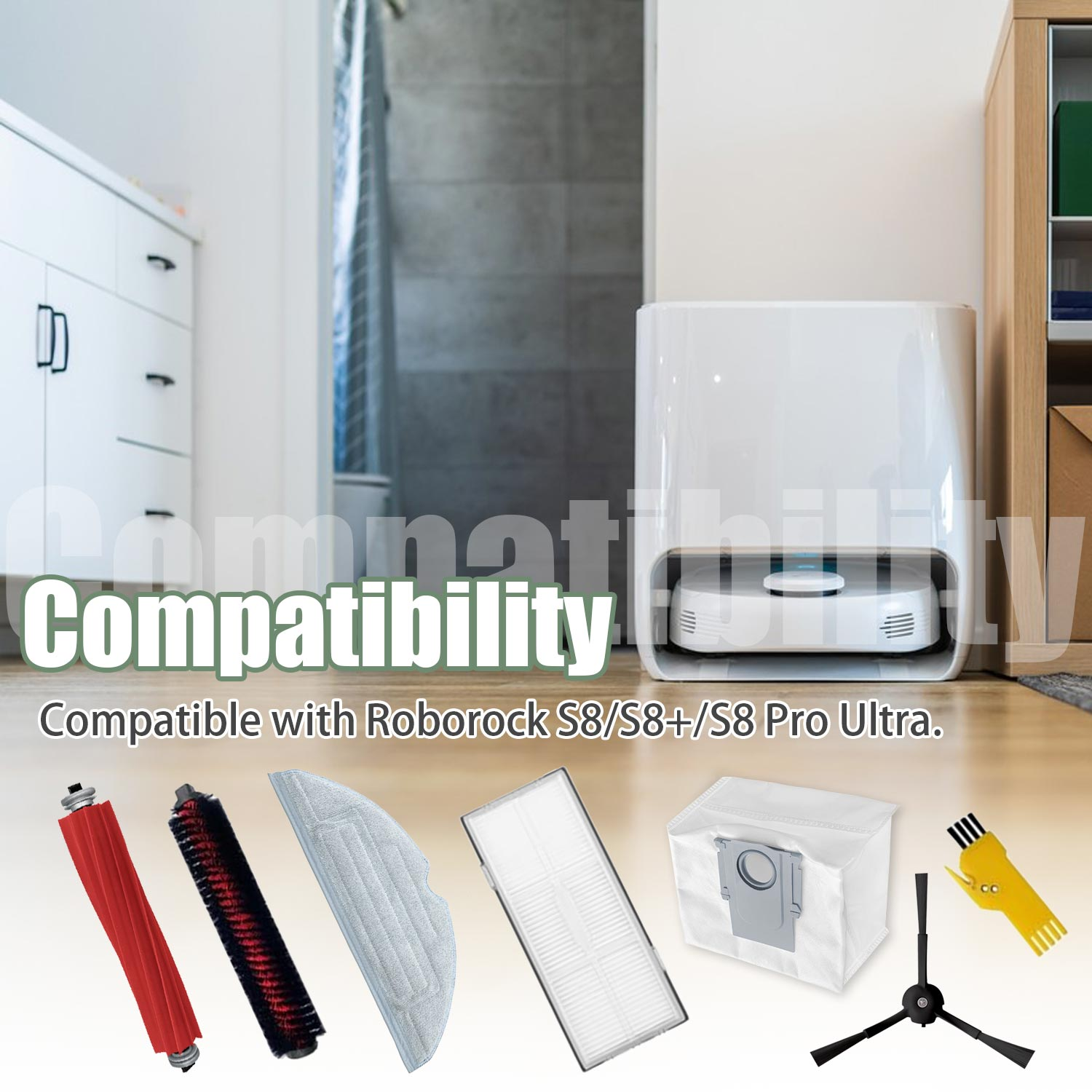 Odkurzacz i akcesoria ze słowem 'Kompatybilność' na obrazie.