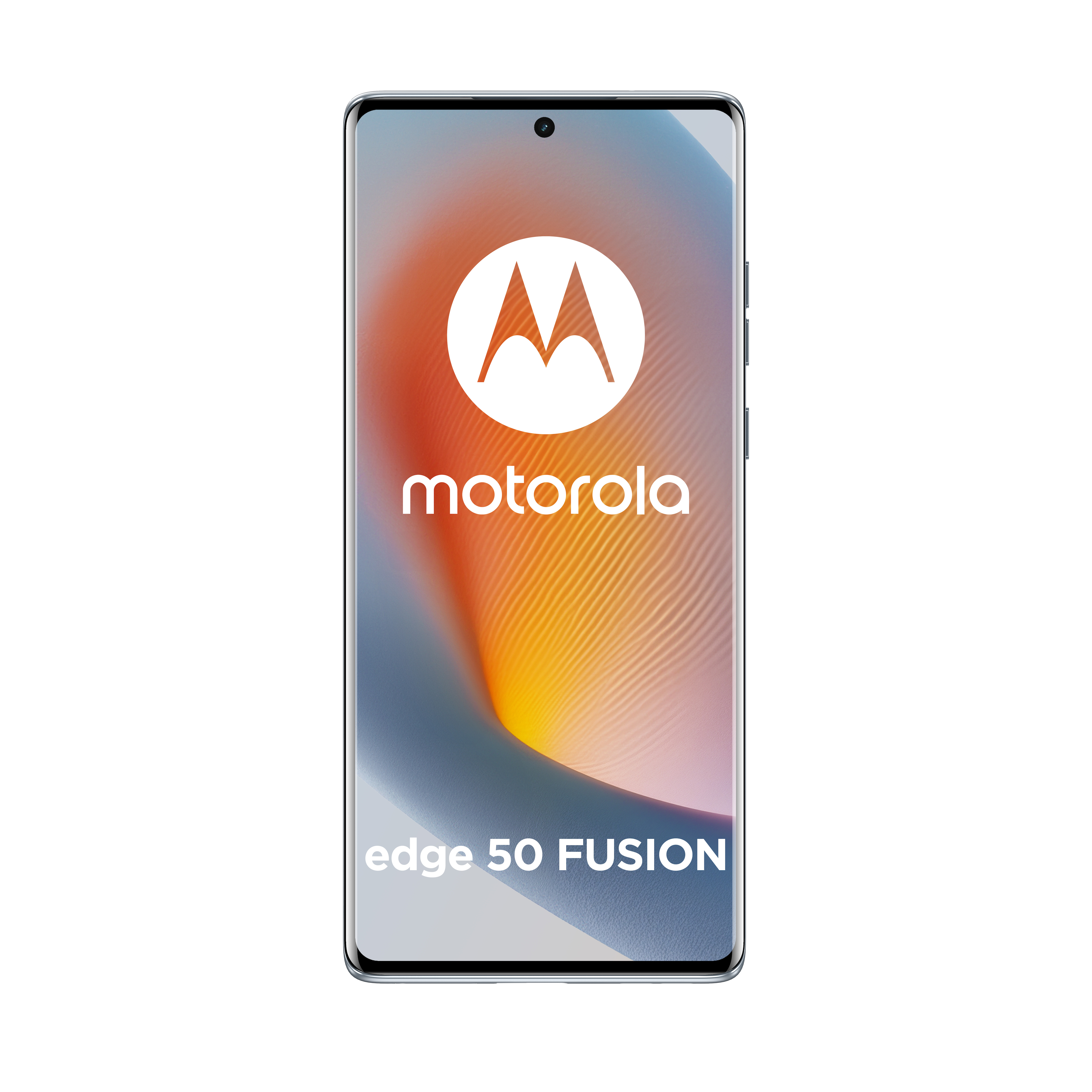 Smartfon Motorola Edge 50 Fusion, widok z przodu. Ekran wyświetla logo Motorola.