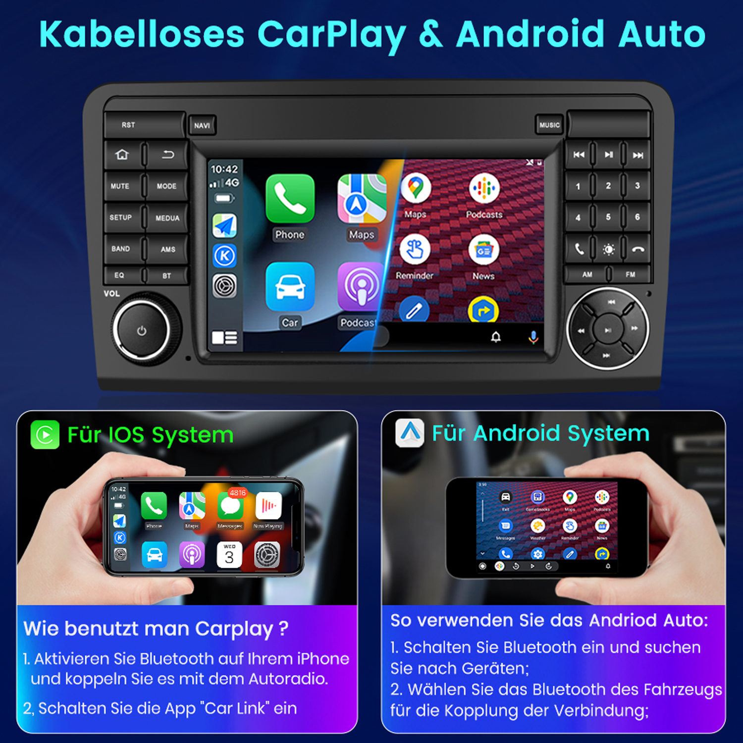 CARPLAY FÜR BENZ ML/GL Klasse W164 X164 Andoird 13 GPS Navi Autoradio