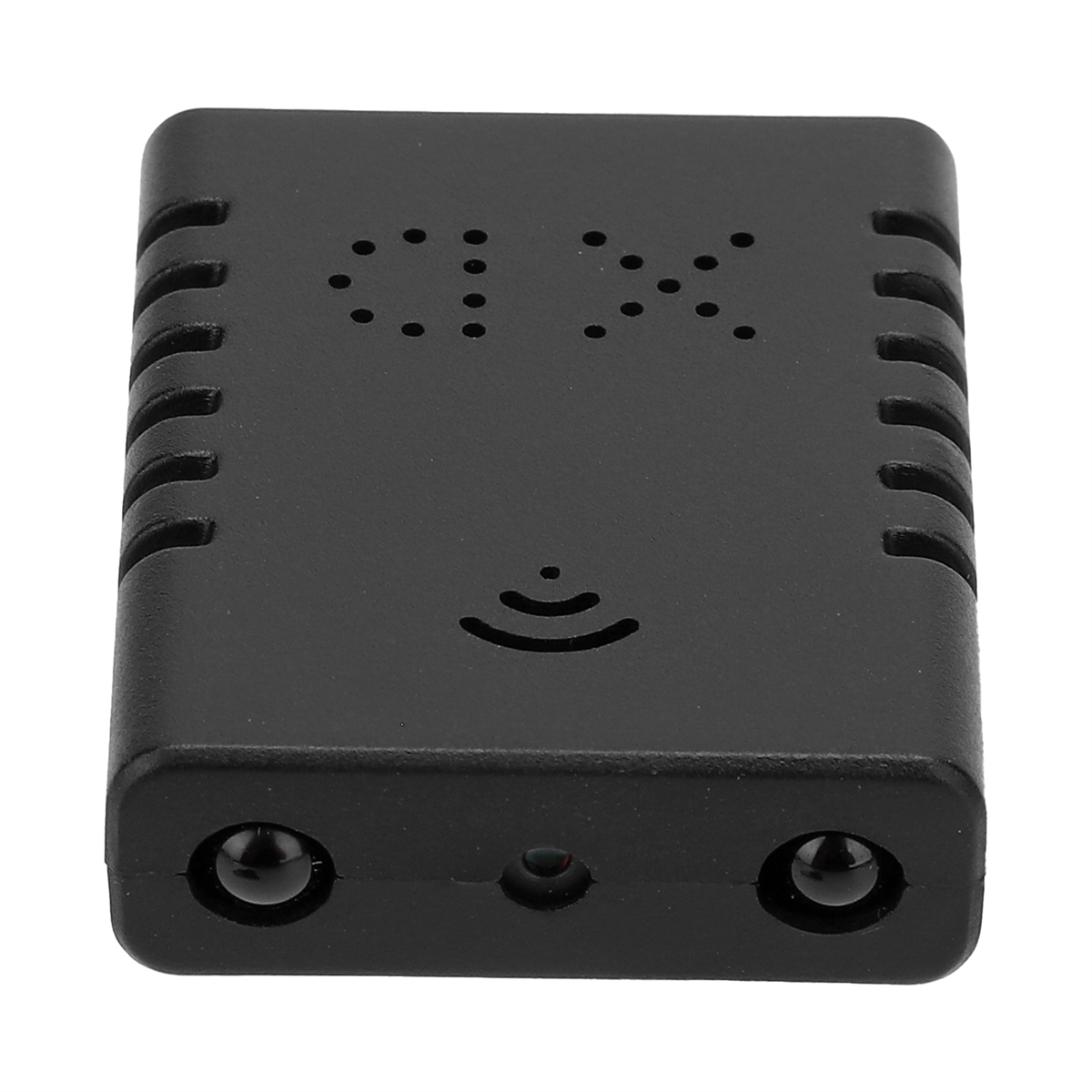 Schwarzes rechteckiges Gerät mit Löchern und einem Wi-Fi-Symbol.