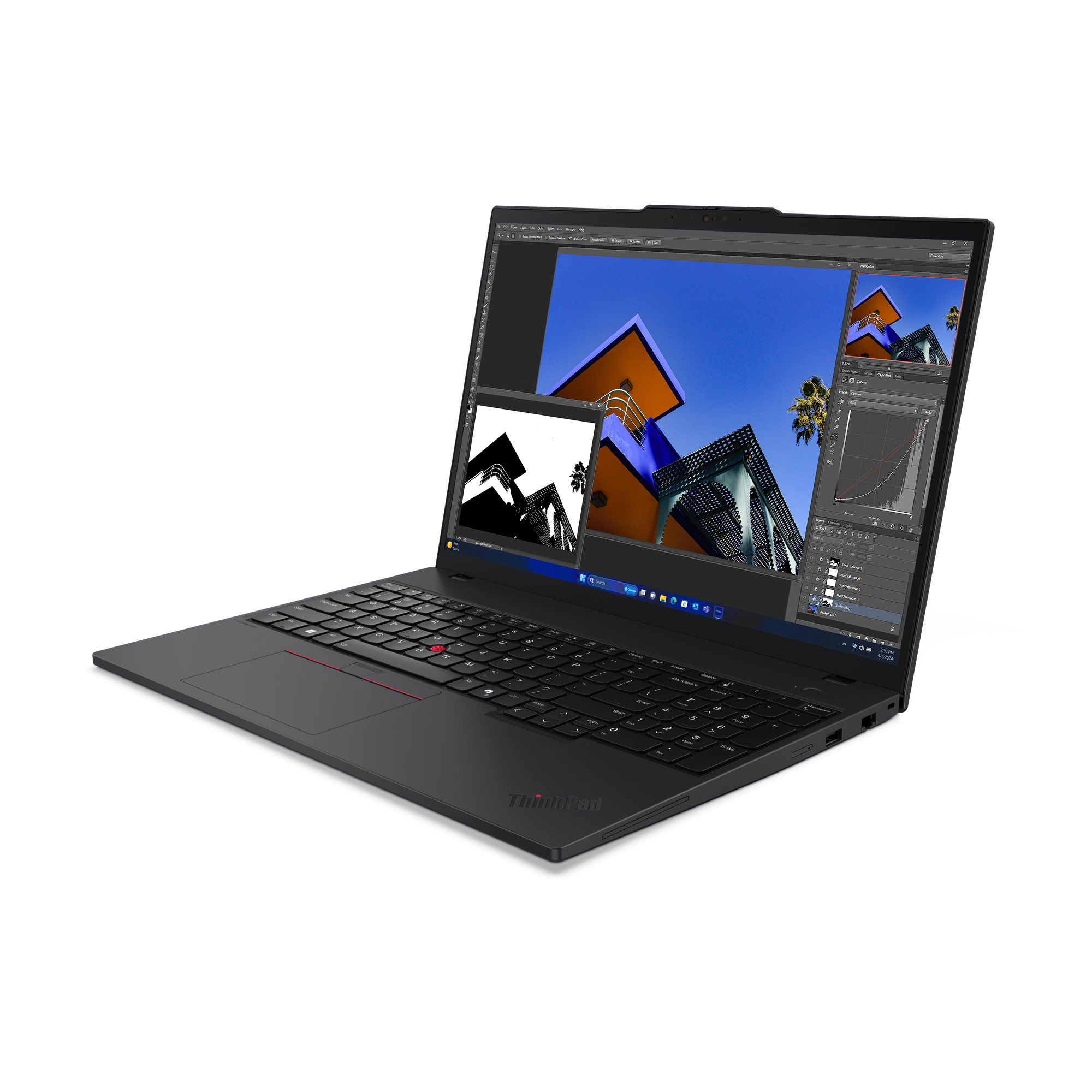 Laptop nero che mostra un'interfaccia di fotoritocco sullo schermo.