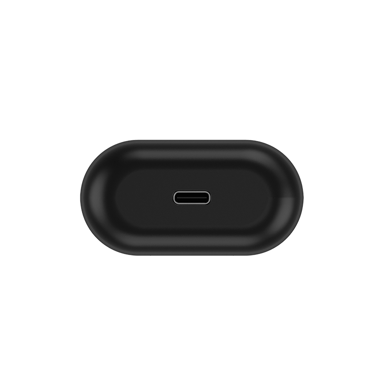 Schwarzer Ladeanschluss, Draufsicht. Der Anschluss ist oval mit kleinem USB-C-Anschluss.