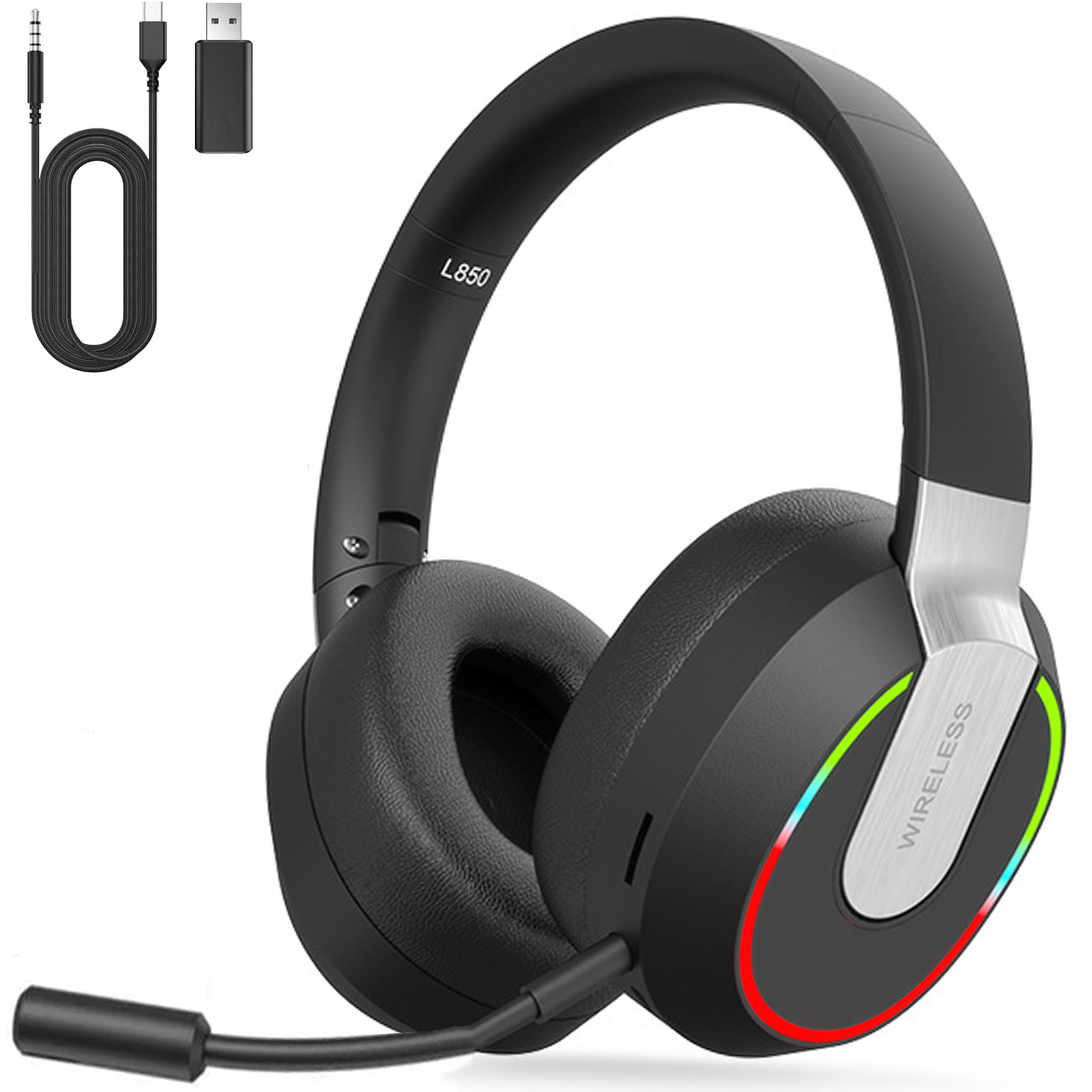 MSOVAEU Wireless Gaming Headset, Over-ear Gaming-Headset Bluetooth Schwarz