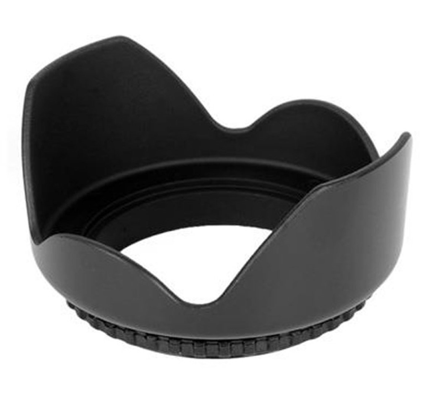 Eine schwarze Sonnenblende von innen mit runder Form und Befestigungsring gezeigt.