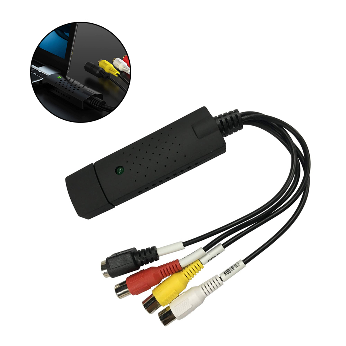 Schwarz-silberner Adapter mit Kabeln und Anschlüssen. Einsatz: Laptop mit ähnlichen Anschlüssen.
