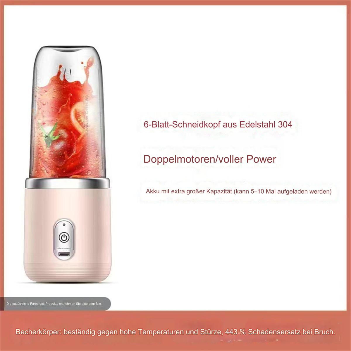 Pinker Mixer mit durchsichtigem Behälter mit roten Früchten. Die Basis ist rosa.