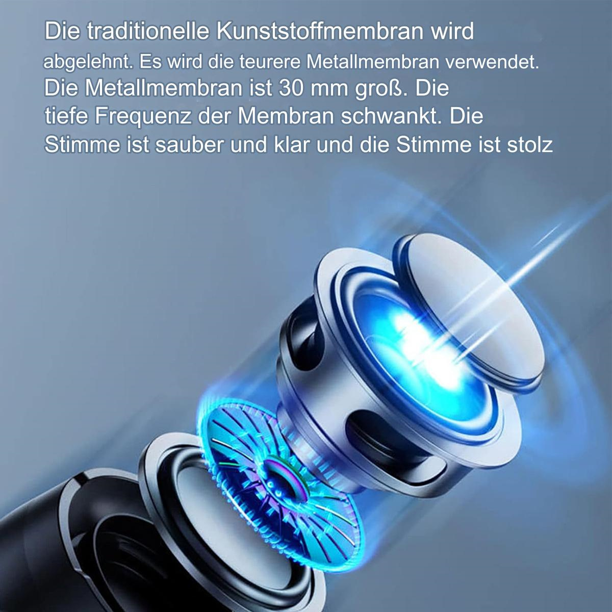 Lautsprecherkomponenten mit blauem Licht, das von der Mitte ausgeht.