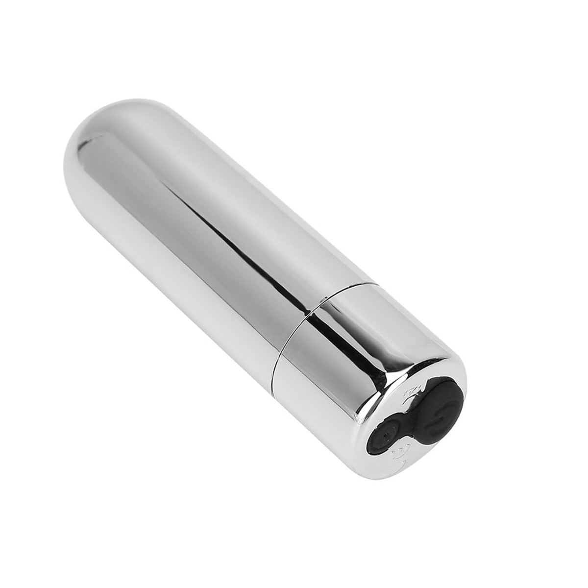 Silberner Metall-Vibrator mit zwei schwarzen Knöpfen unten.