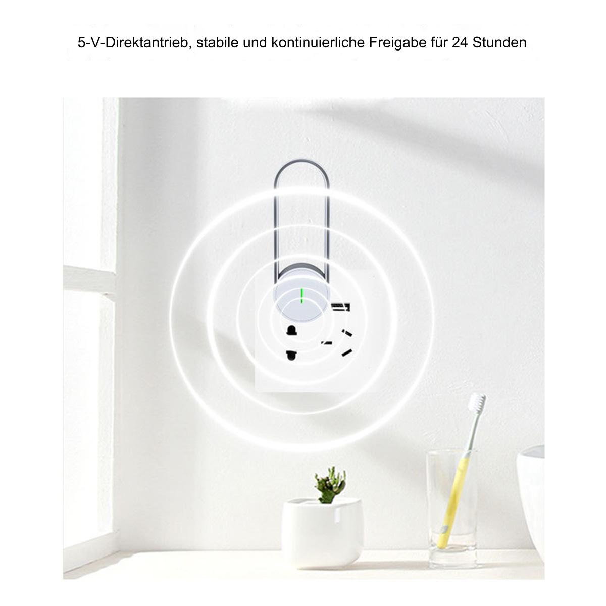 Weiße Wand mit Ladestation und Zahnbürste im Glas. Konzentrische Kreise strahlen ab.