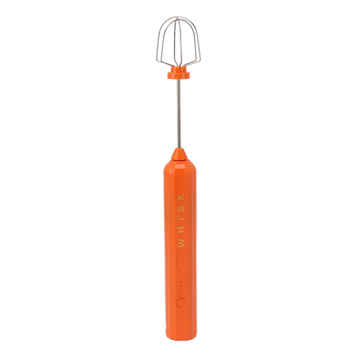 Oranger Handquirl mit langem Metallschaft und Drahtquirlkopf.