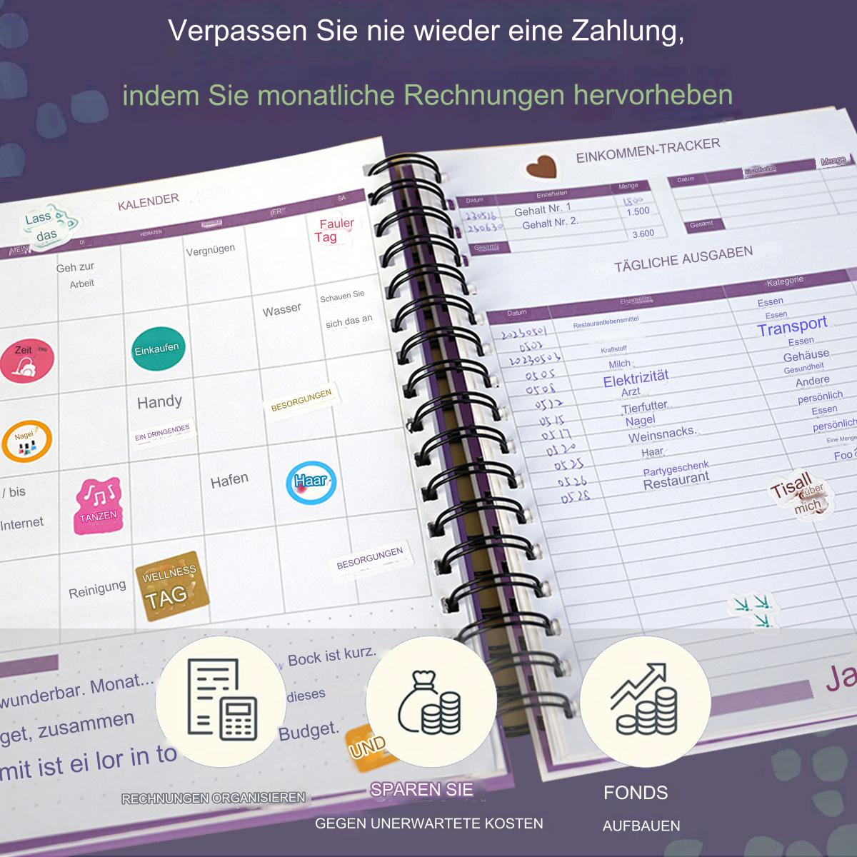 Ein Planer auf einem Schreibtisch mit Finanzwerkzeugen, Notizen und einem Kalender.