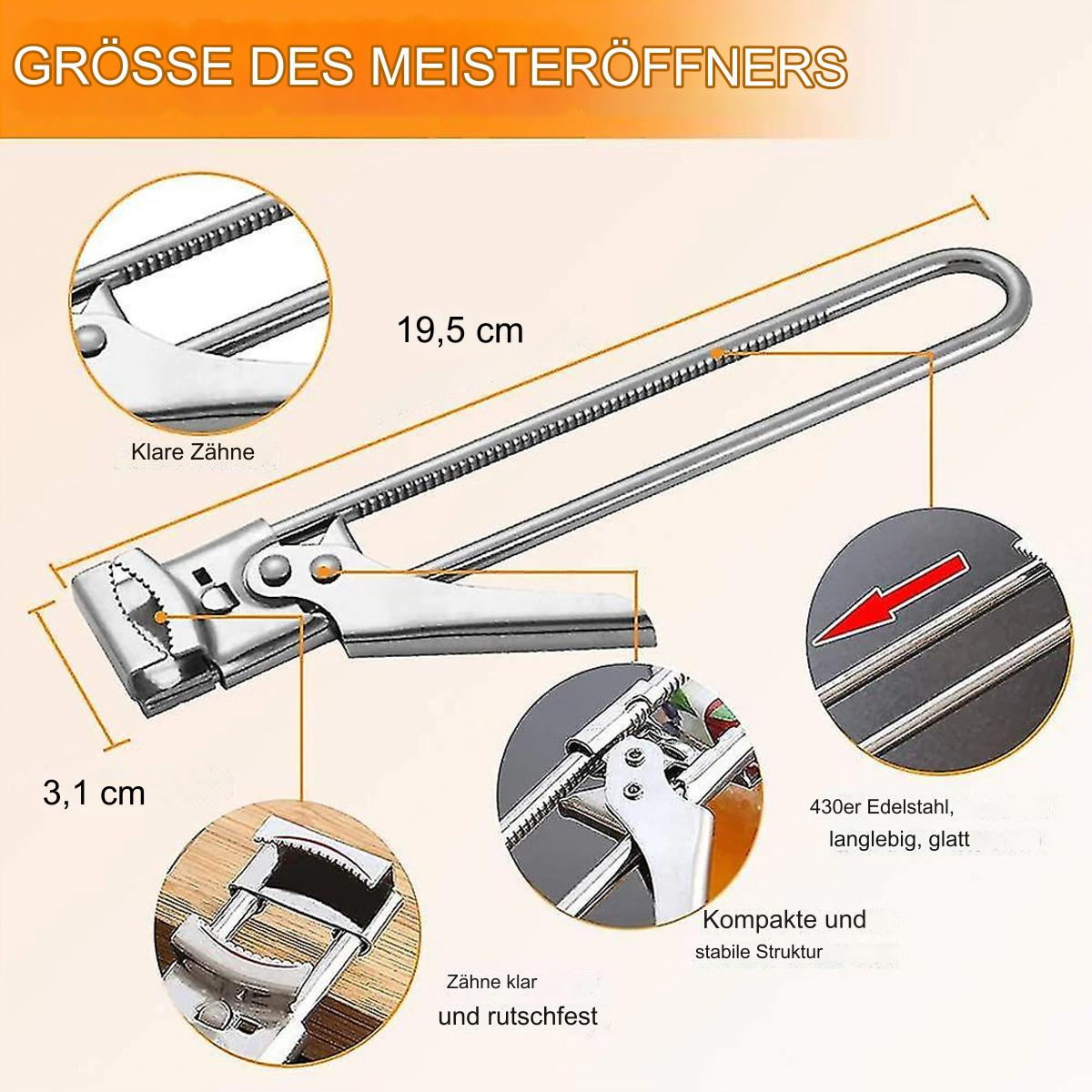 Flaschenöffner mit Maßen. Klare Zähne, Abmessungen und eine stabile Struktur.