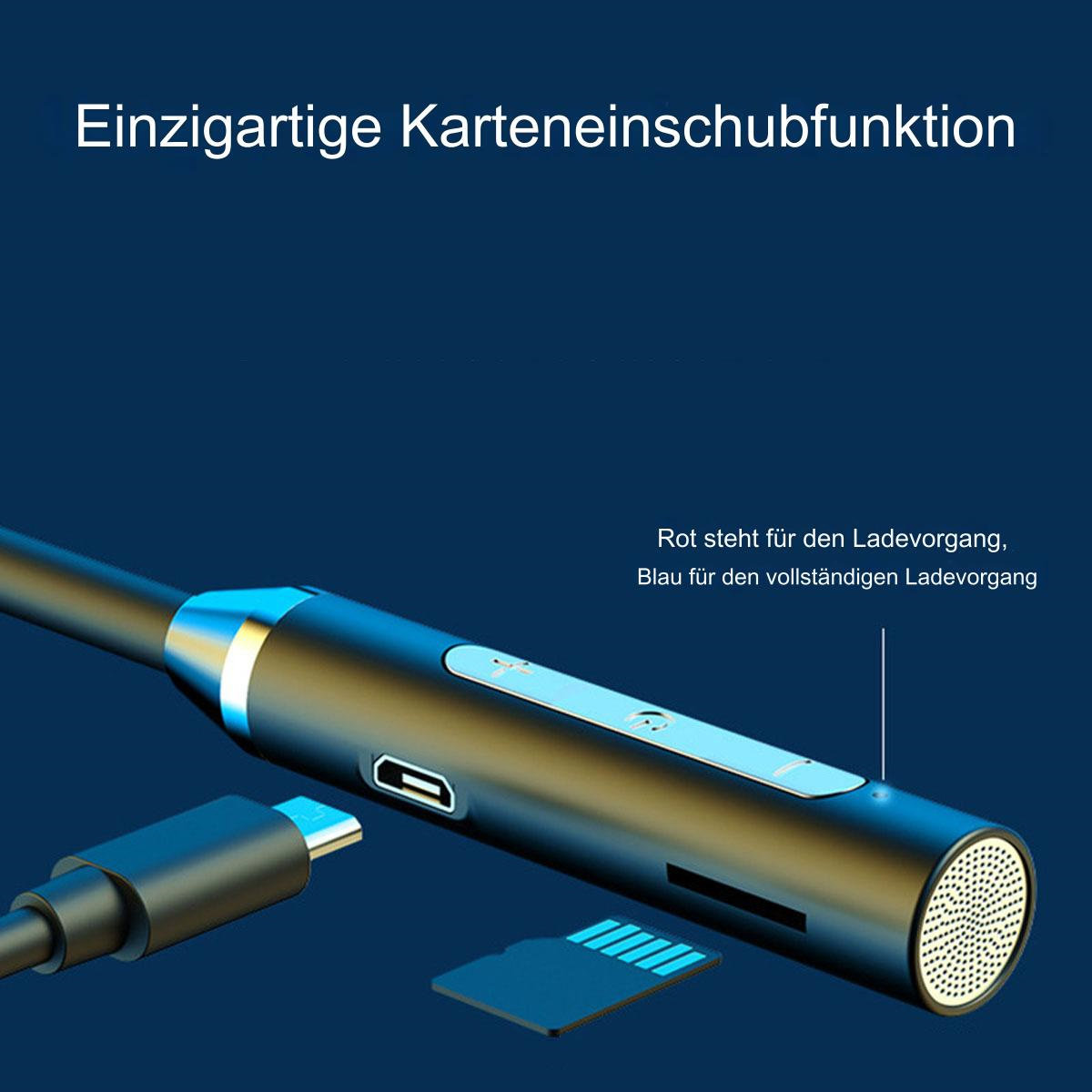 Ein schwarz-blaues Gerät mit Ladeanschluss und Micro-SD-Karte. Text zeigt den Ladestatus an.