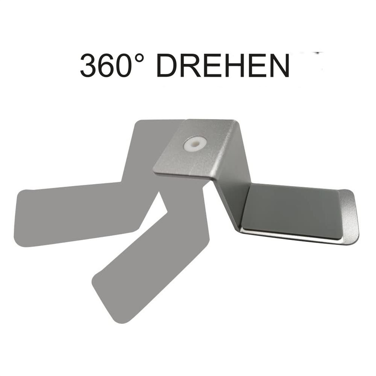 Ein silberner Ständer, der um 360 Grad gedreht werden kann.