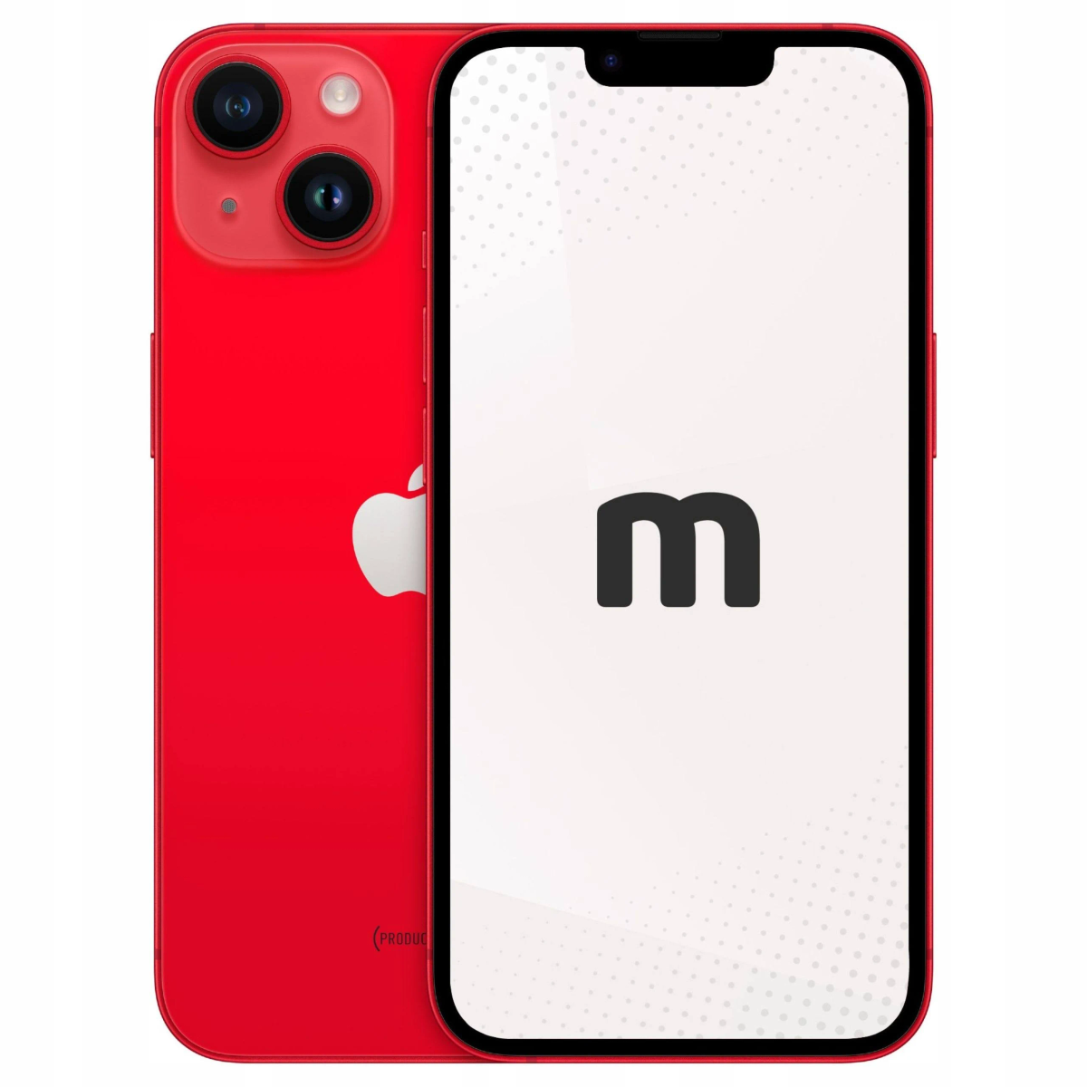 Dwa czerwone telefony, jeden pokazujący tył, a drugi z białym ekranem z logo.