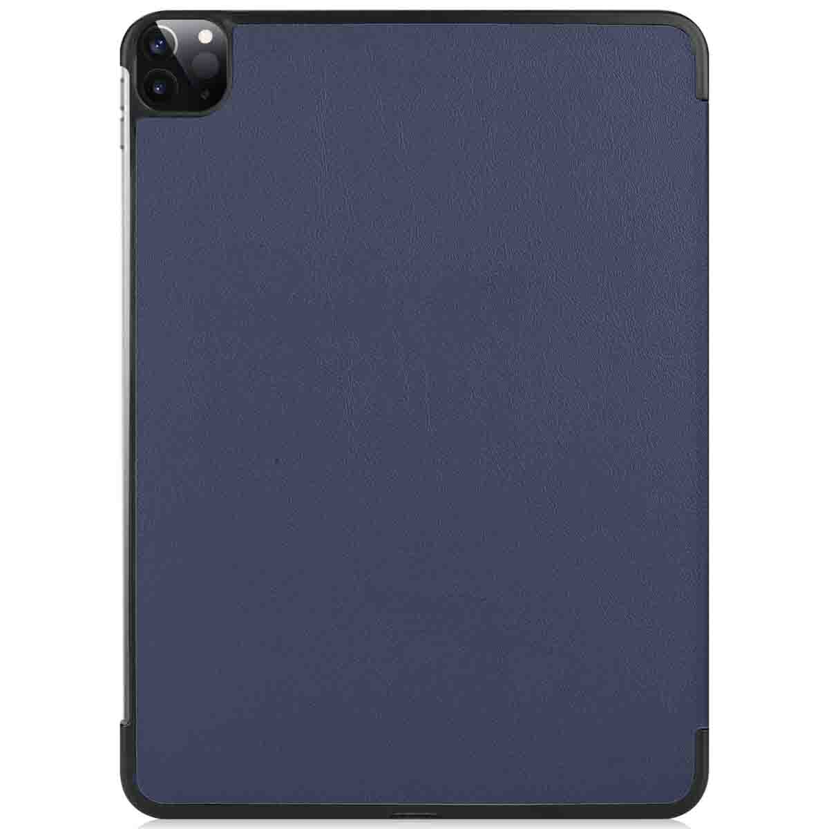 A blue tablet case with a black frame and a camera cut-out.