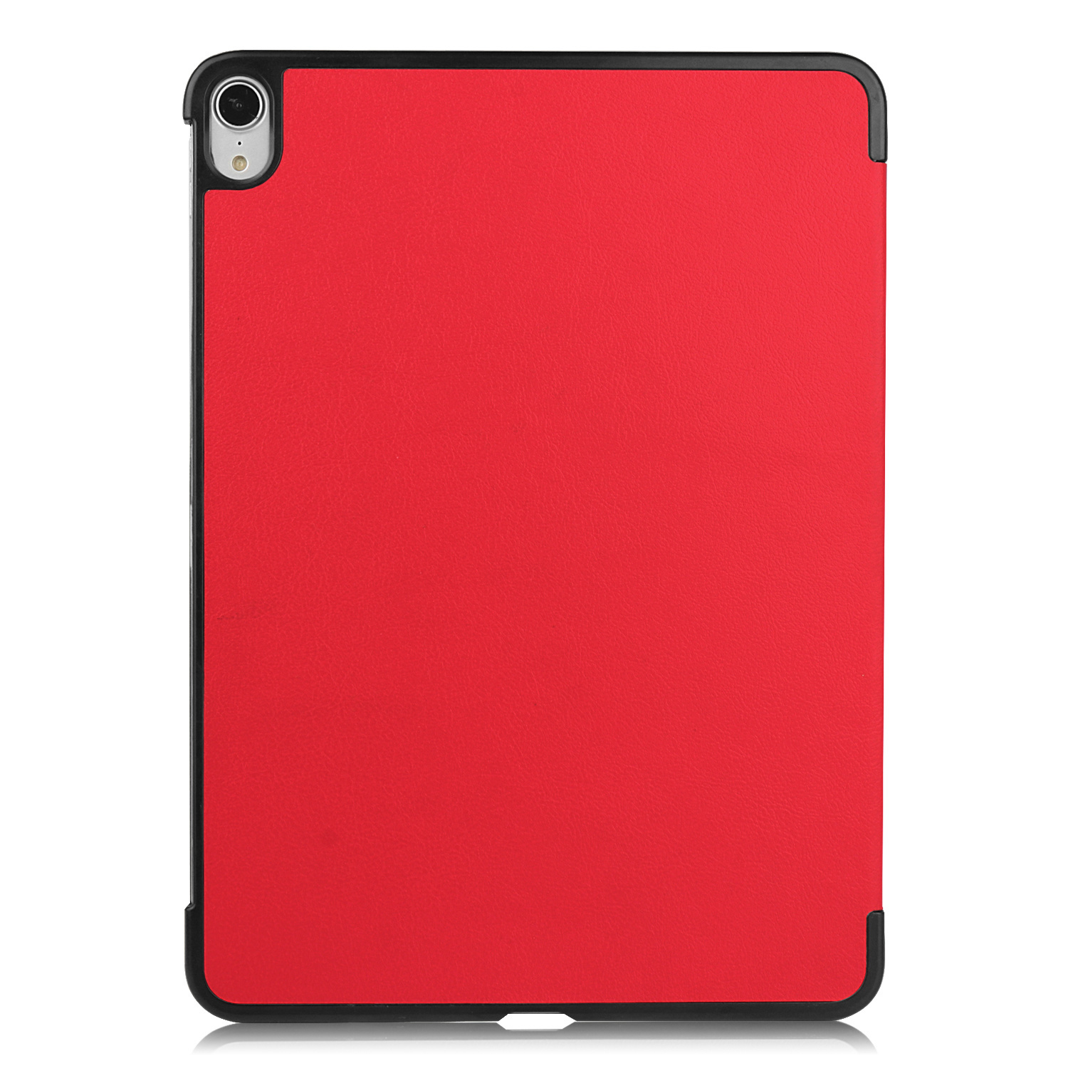 Cover iPad rossa con cornice nera e foro per la fotocamera.