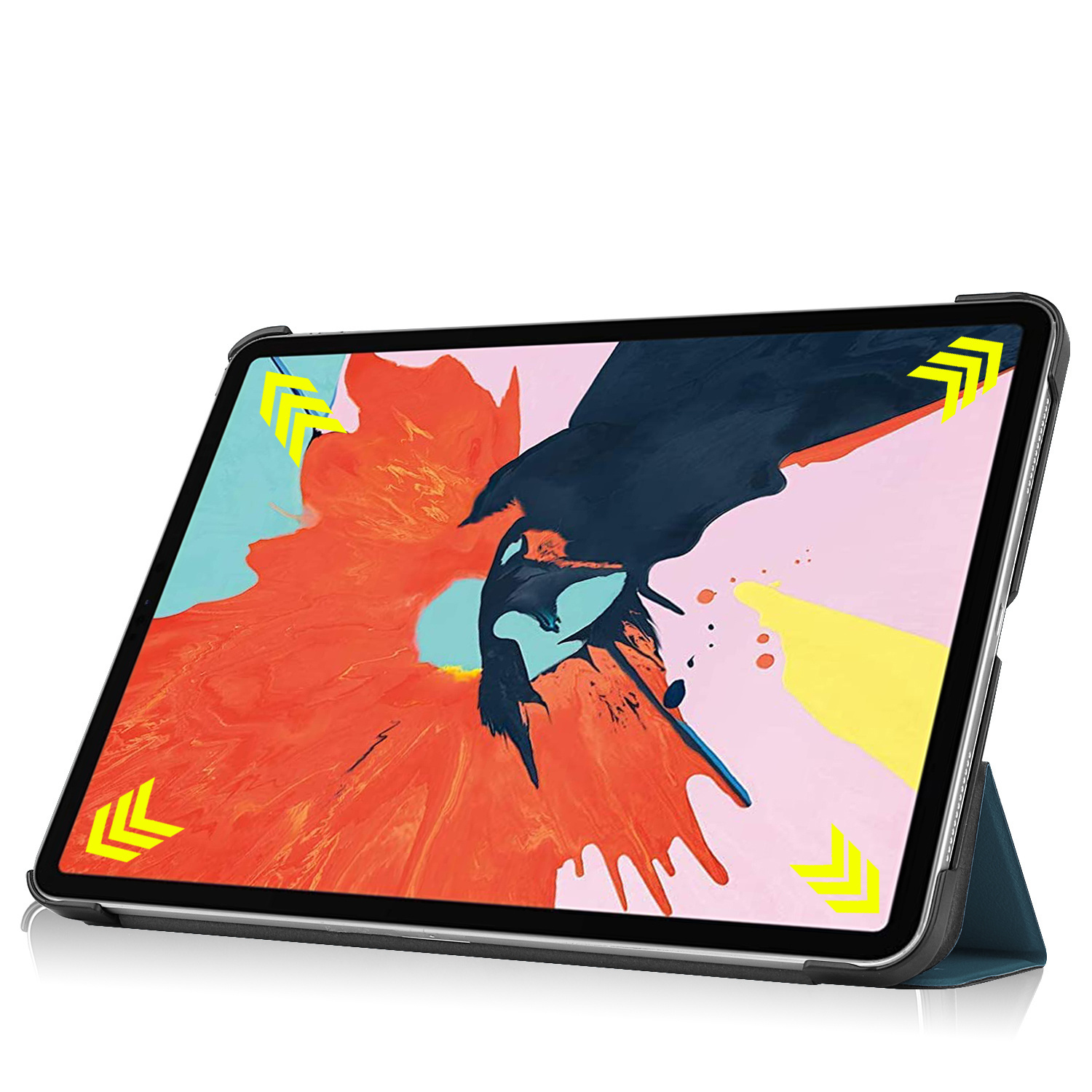 Tablet con design astratto colorato, con frecce.