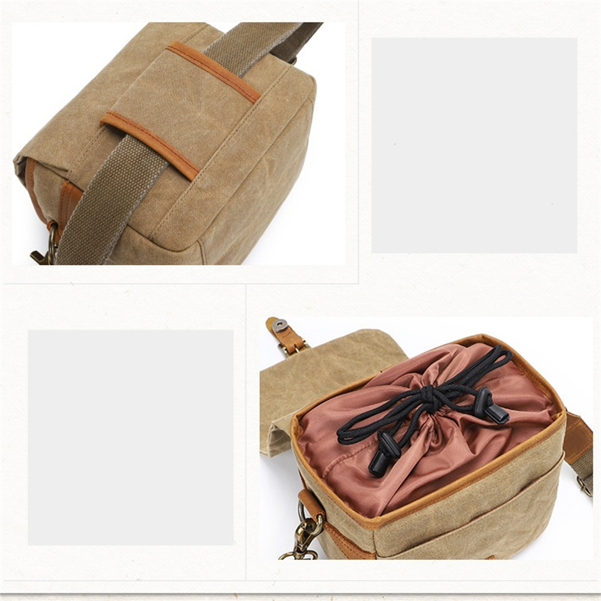 Canvas-Tasche mit Lederakzenten. Mit Schulterriemen und Kordelzugverschluss.