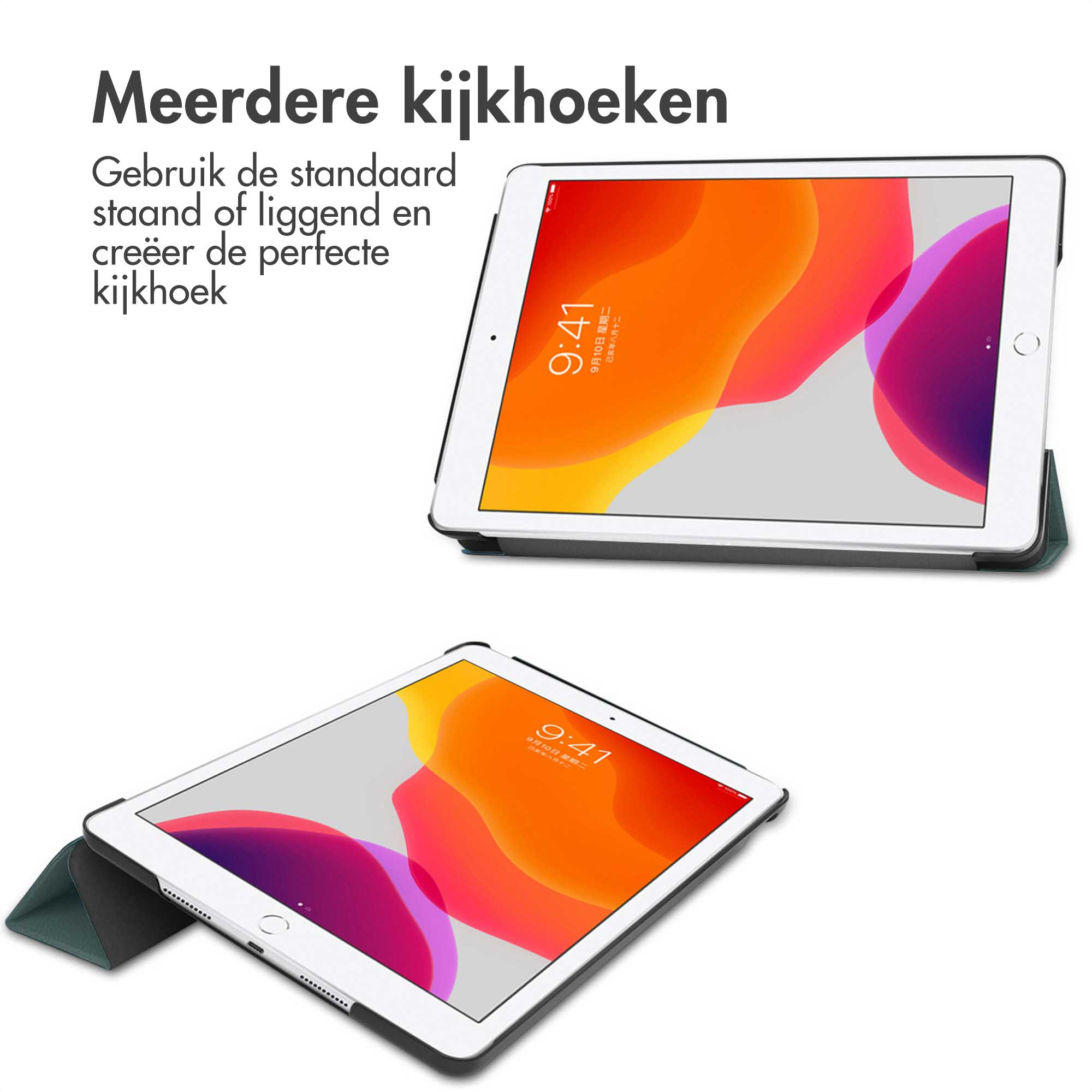 Two iPads, one with the cover open, showing screen. The iPad is in a case with perfect viewing angles.