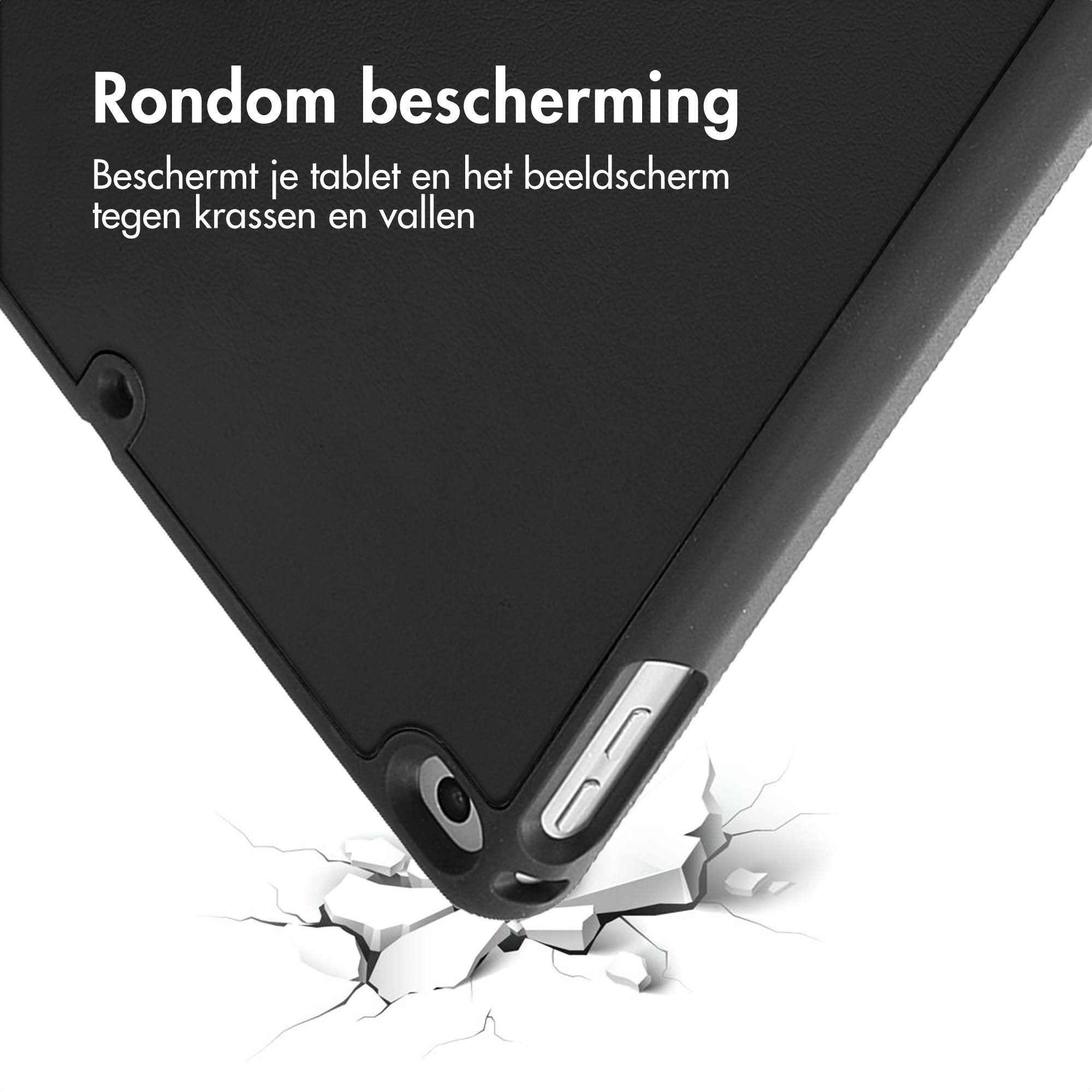 Tablet case with a black border. The case is showing a break in the ground.