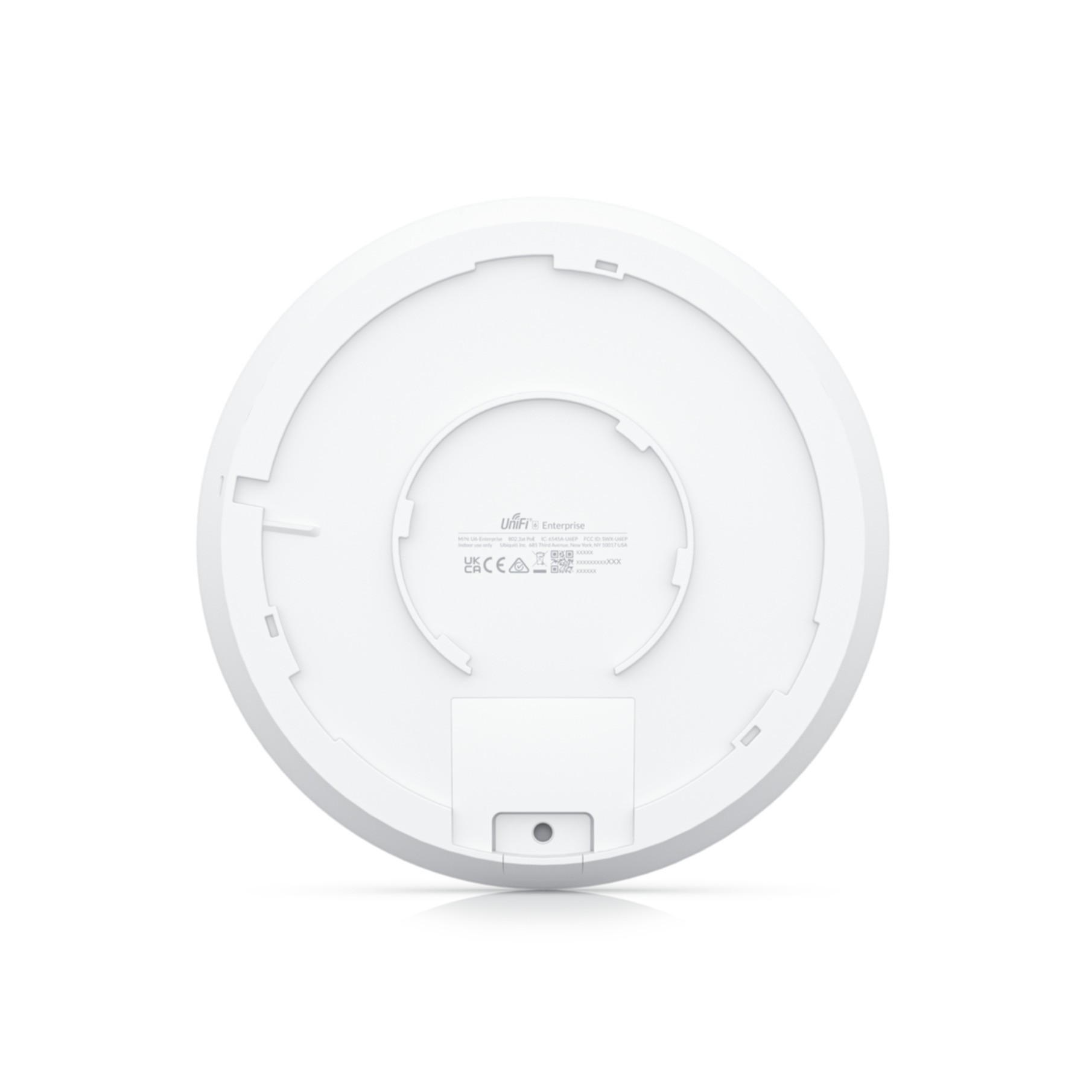 Biały, okrągły punkt dostępowy Unifi Enterprise na białym tle. Jest to urządzenie sieciowe.