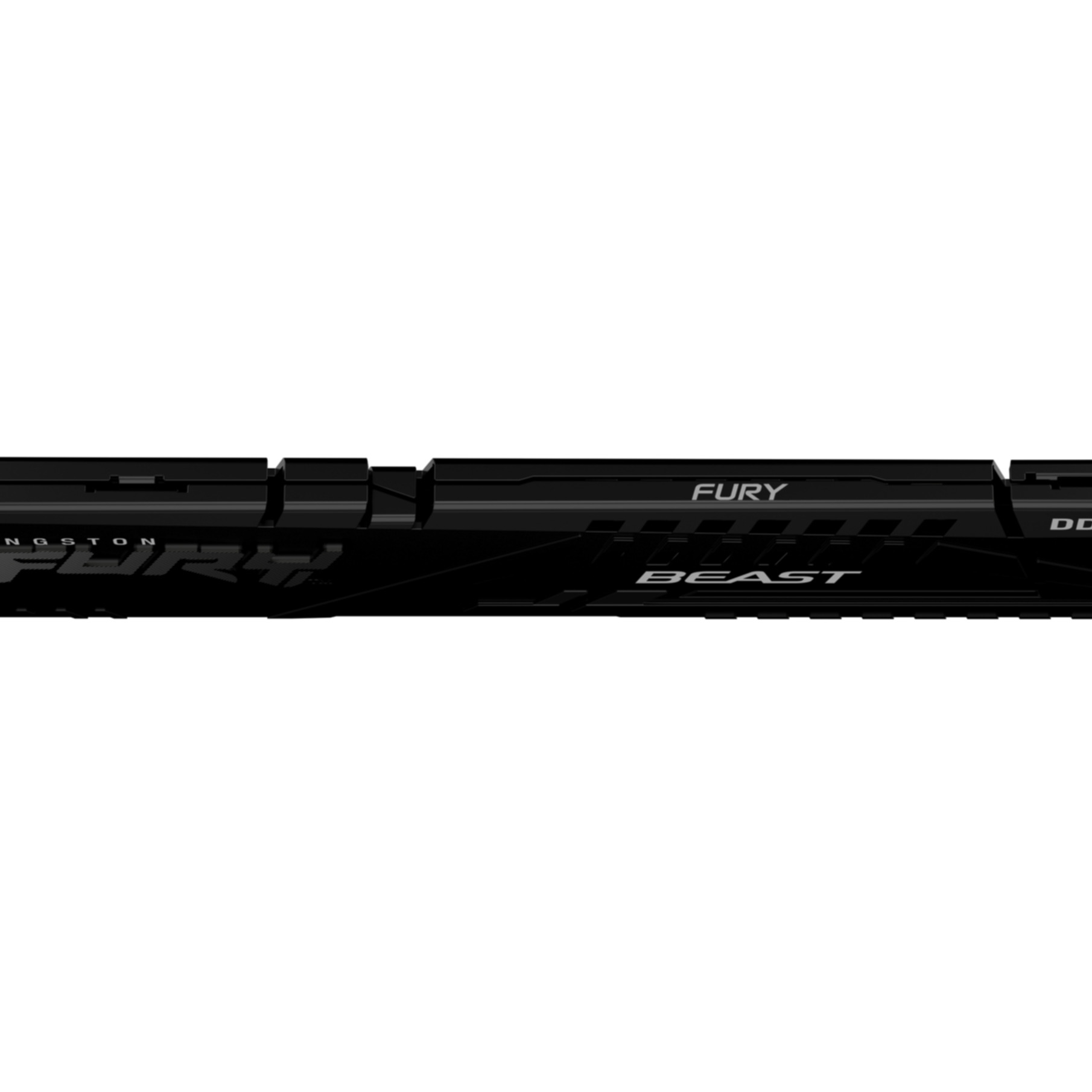 Czarny moduł pamięci RAM z napisami FURY BEAST i KINGSTON. Białe tło.