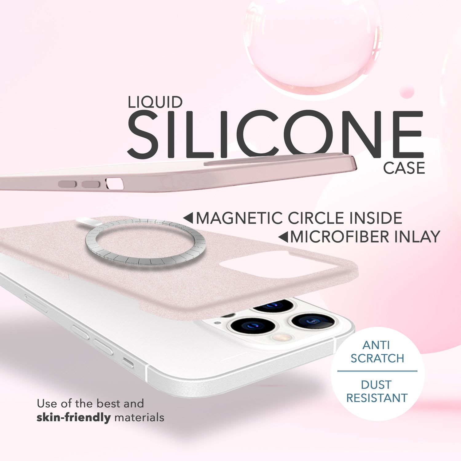 Pinke Handyhülle mit Telefon. Merkmale: Magnetkreis und Mikrofaser-Inlay.