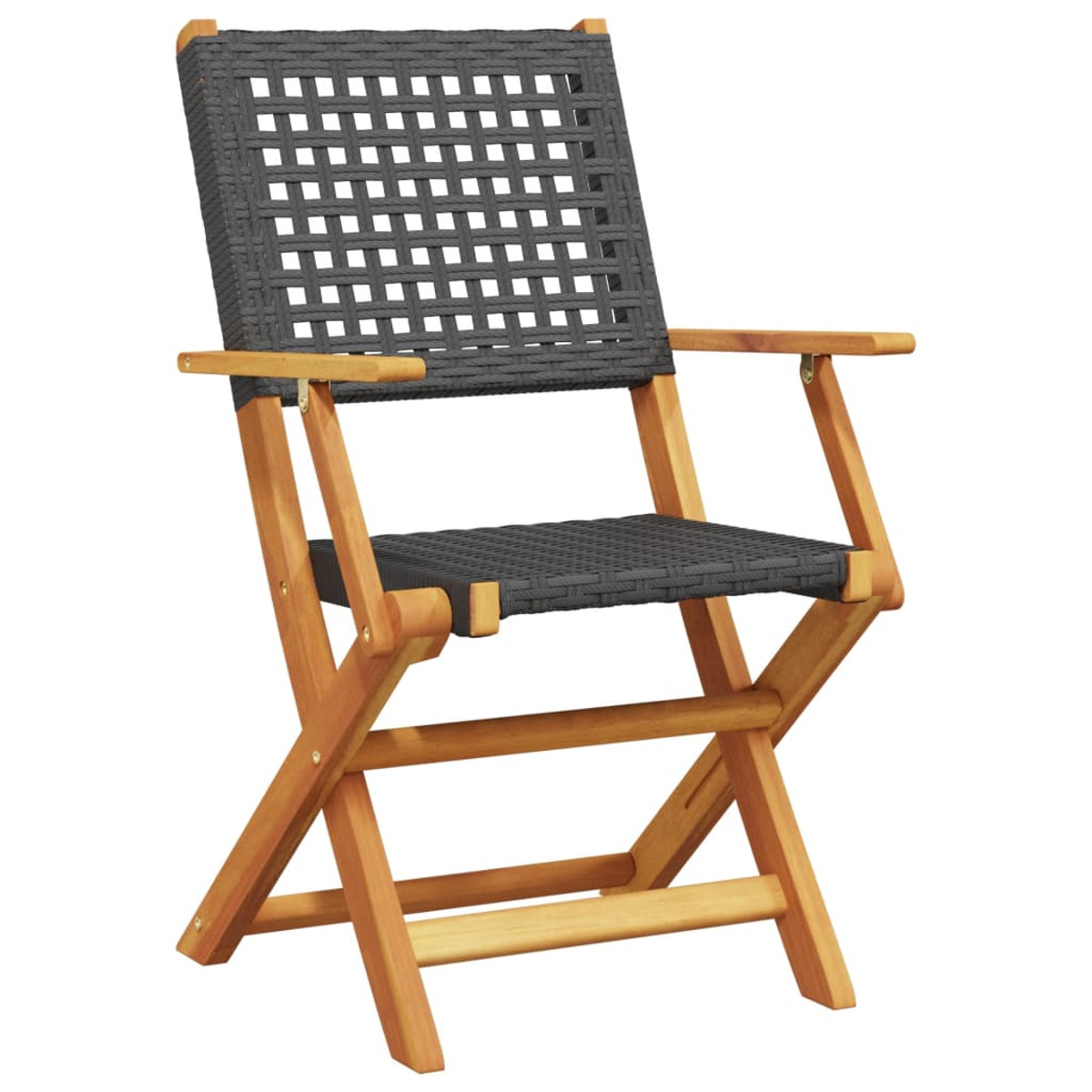 Sedia pieghevole con schienale e seduta in tessuto grigio, telaio in legno, su sfondo bianco.
