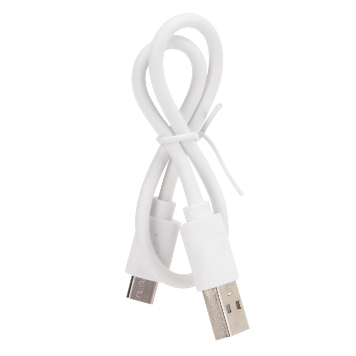 Weißes USB-Kabel, aufgerollt, mit USB-A- und USB-C-Anschlüssen.